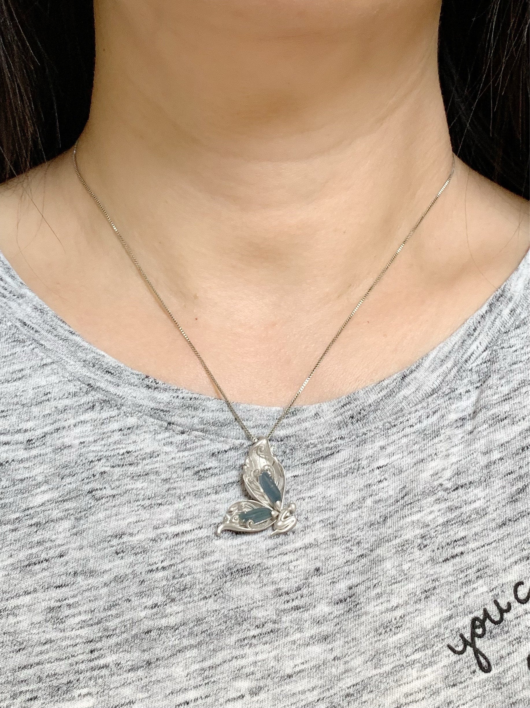 Certified Natural Guatemalan Icy Translucent Blue Jadeite Butterfly Fairy Custom Design Pendant 925 Sterling Silver 天然冰危蓝翡翠设计款蝴蝶仙子镶嵌吊坠 0369