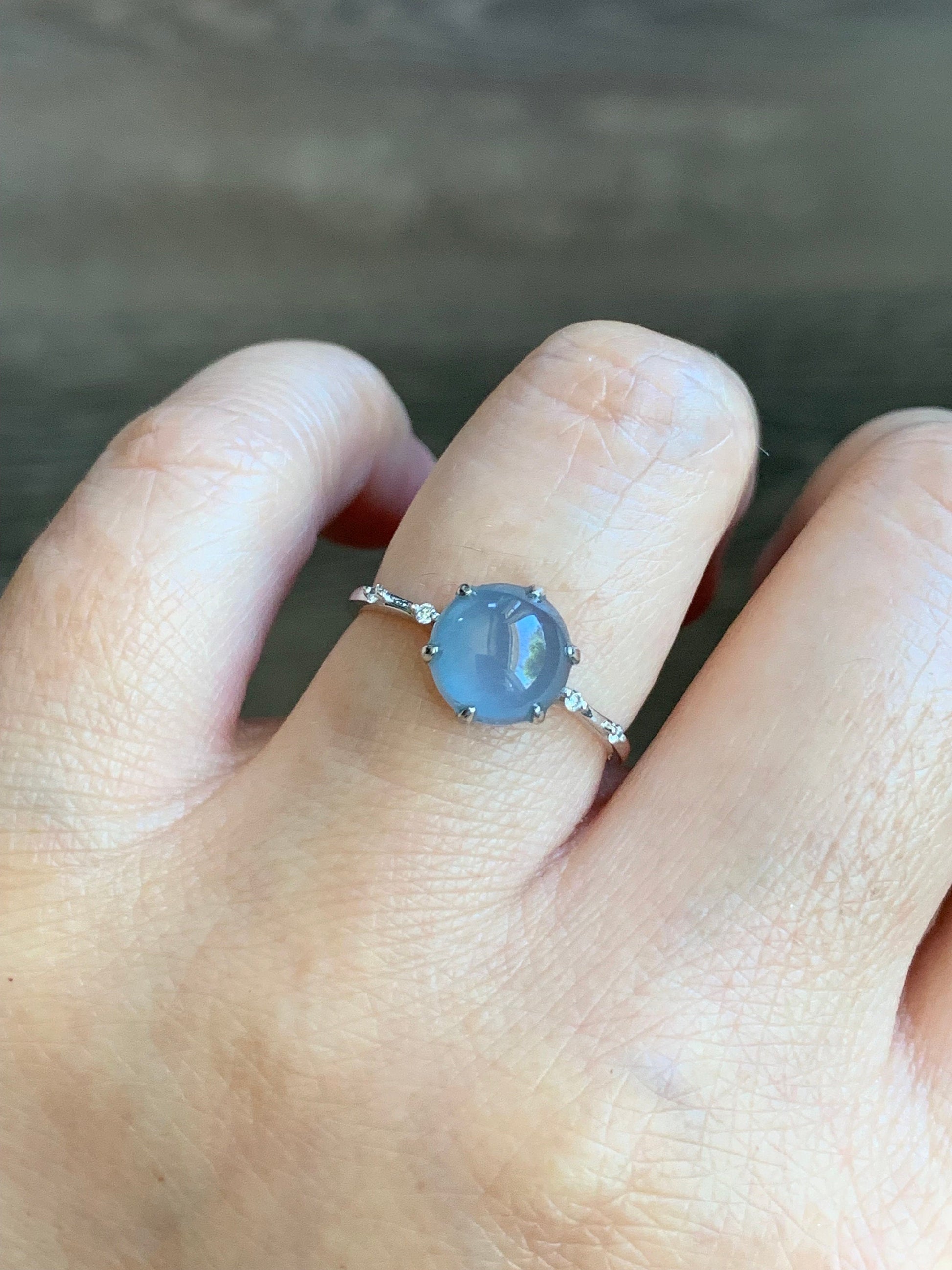 Certified Natural Guatemalan Premium Highly Translucent Icy Blue Jadeite Solitaire Ring 18K White Gold & Diamonds Size 7.25 天然正冰危蓝紫翡翠钻石镶嵌戒指