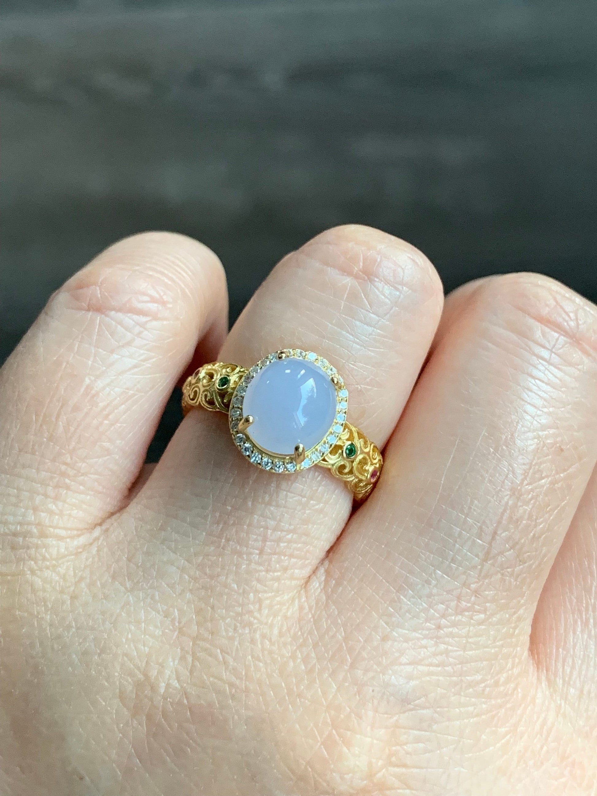 Natural Burmese Icy Translucent Gelatinous Light Purple Jadeite Ring S925 Sterling Silver Size Adjustable 天然缅甸冰淡紫翡翠银镶戒指 MZ100