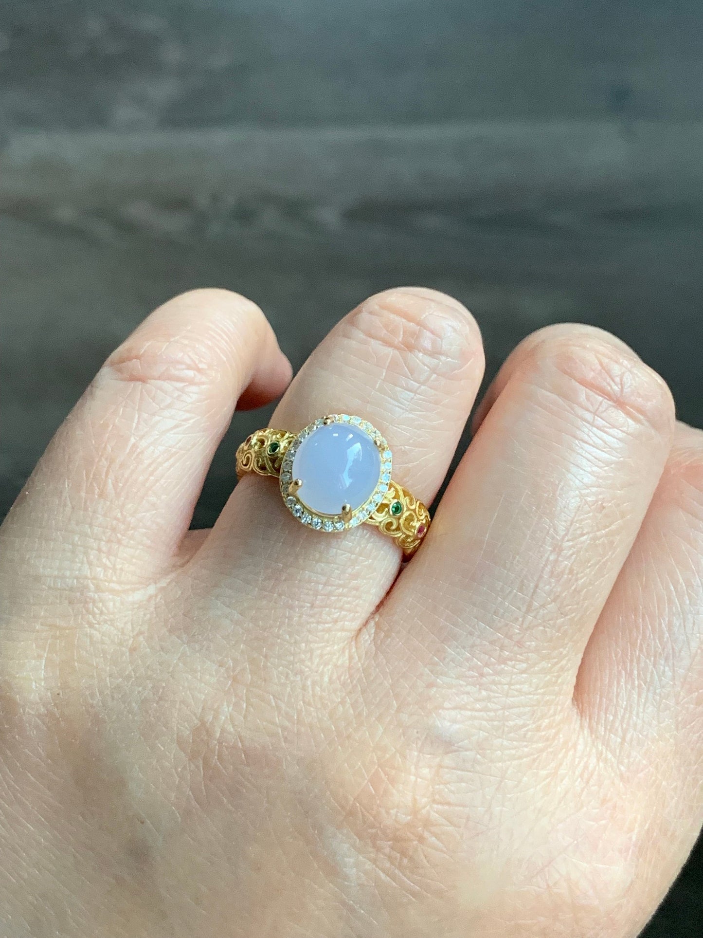 Natural Burmese Icy Translucent Gelatinous Light Purple Jadeite Ring S925 Sterling Silver Size Adjustable 天然缅甸冰淡紫翡翠银镶戒指 MZ100