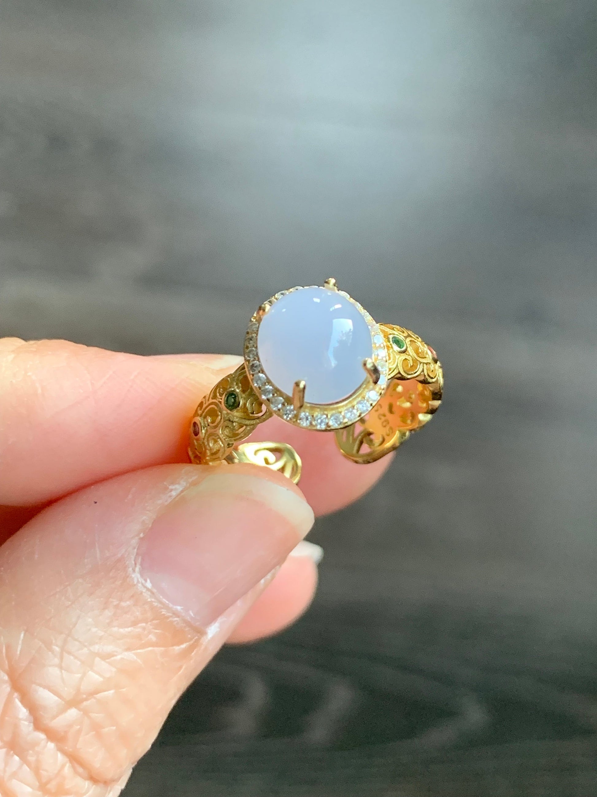 Natural Burmese Icy Translucent Gelatinous Light Purple Jadeite Ring S925 Sterling Silver Size Adjustable 天然缅甸冰淡紫翡翠银镶戒指 MZ100