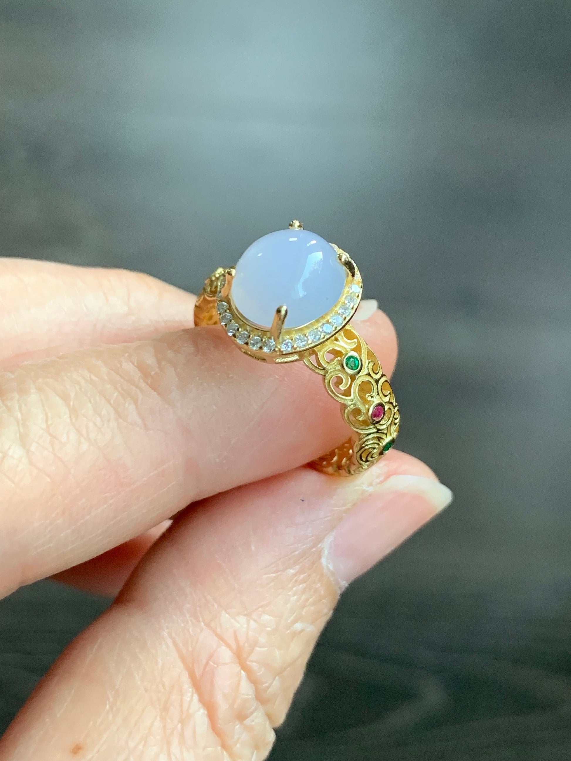 Natural Burmese Icy Translucent Gelatinous Light Purple Jadeite Ring S925 Sterling Silver Size Adjustable 天然缅甸冰淡紫翡翠银镶戒指 MZ100