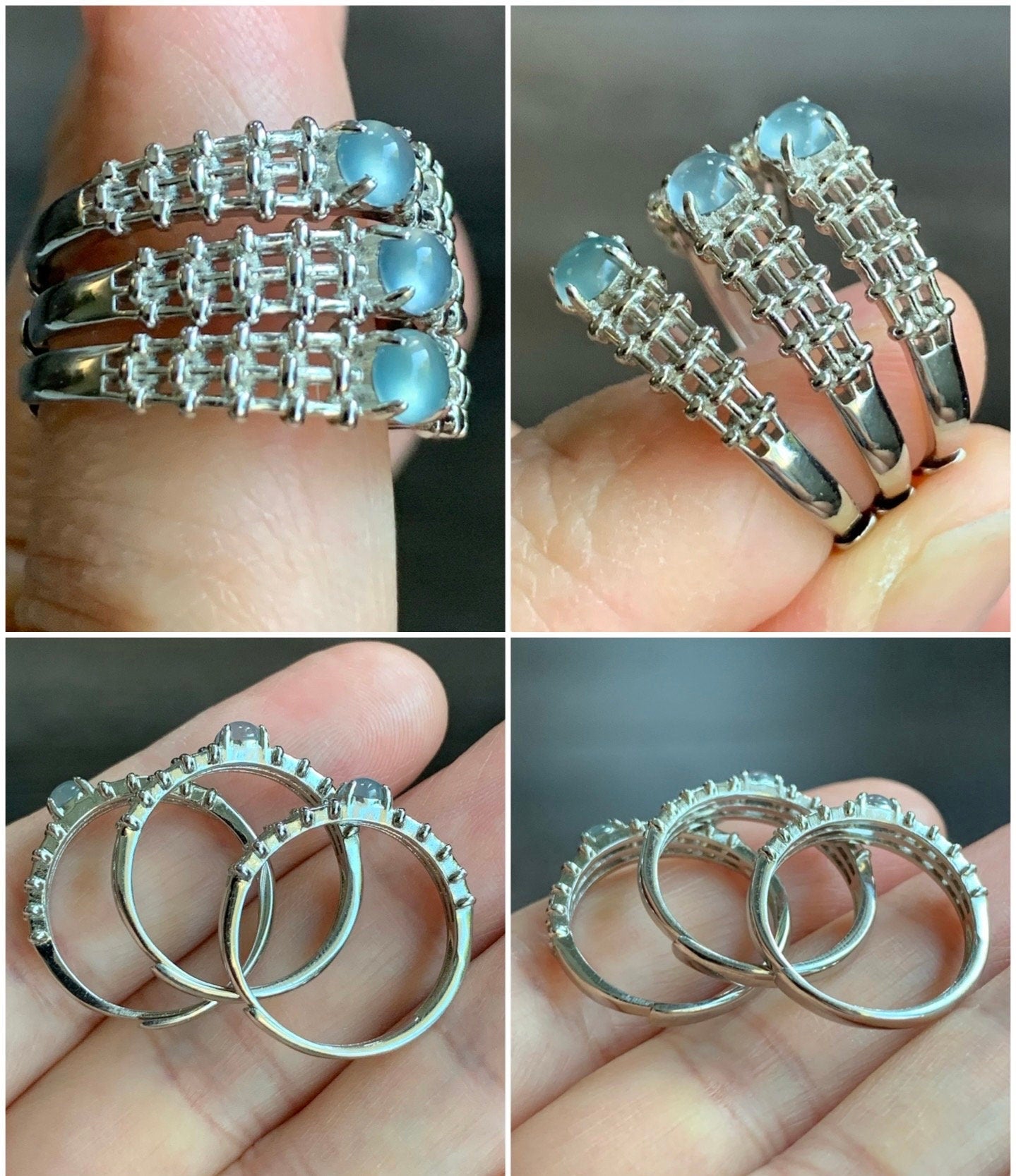 Natural Guatemalan Icy Sky Blue Highly Translucent Jadeite Ring S925 Sterling Silver Size Adjustable 天然冰危天空蓝翡翠银镶戒指 WL135-3