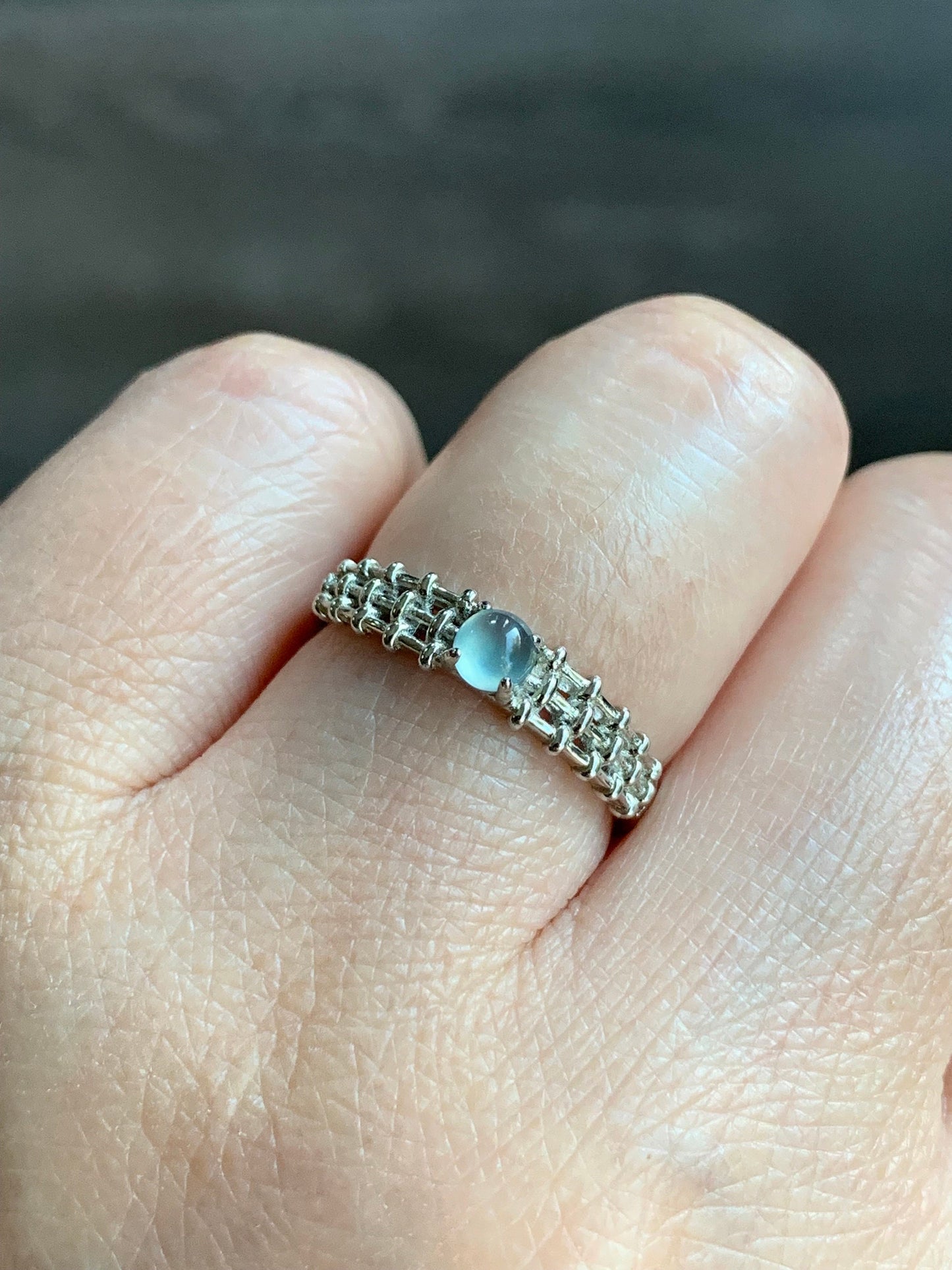 Natural Guatemalan Icy Sky Blue Highly Translucent Jadeite Ring S925 Sterling Silver Size Adjustable 天然冰危天空蓝翡翠银镶戒指 WL135-3