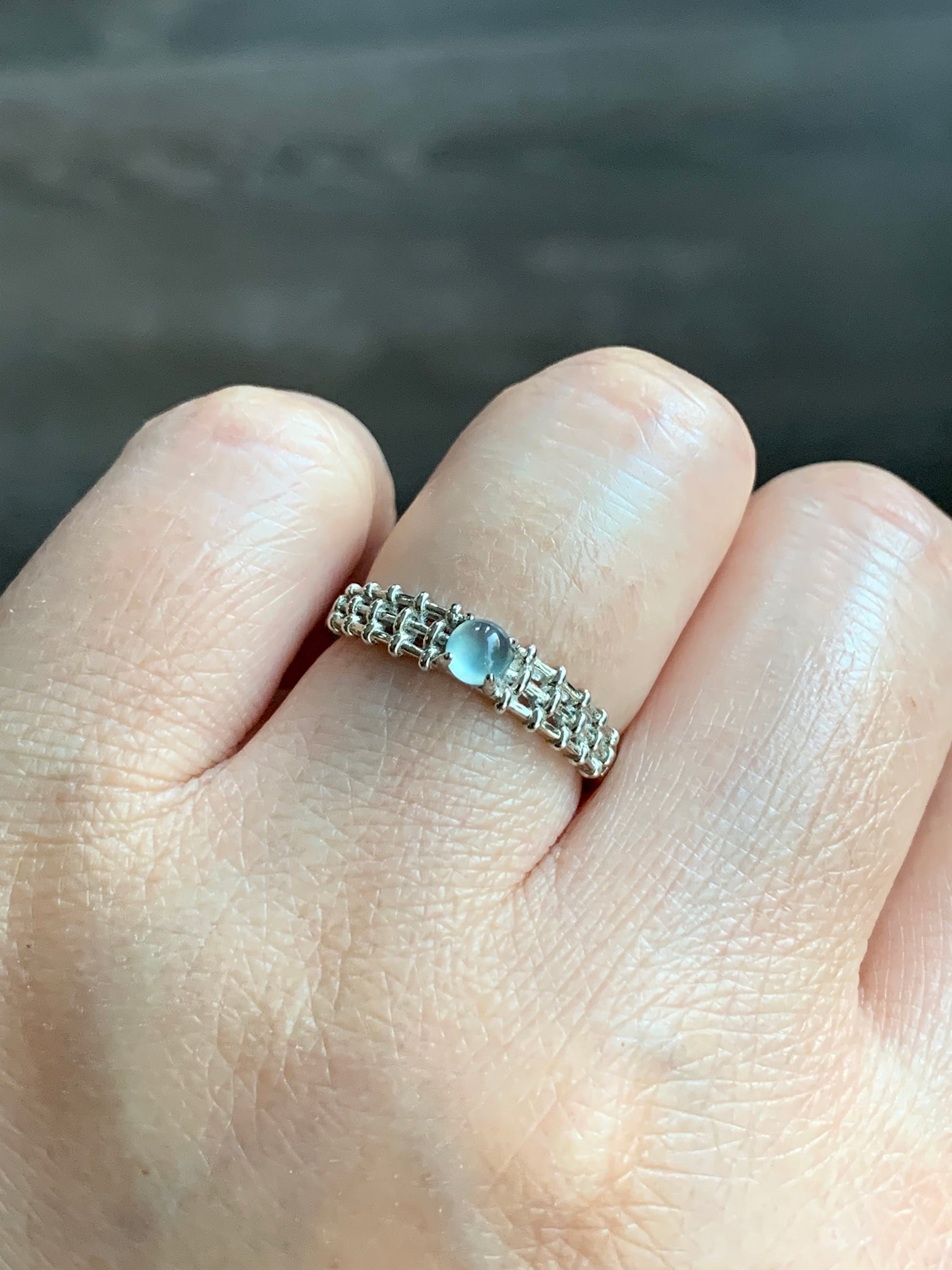 Natural Guatemalan Icy Sky Blue Highly Translucent Jadeite Ring S925 Sterling Silver Size Adjustable 天然冰危天空蓝翡翠银镶戒指 WL135-3
