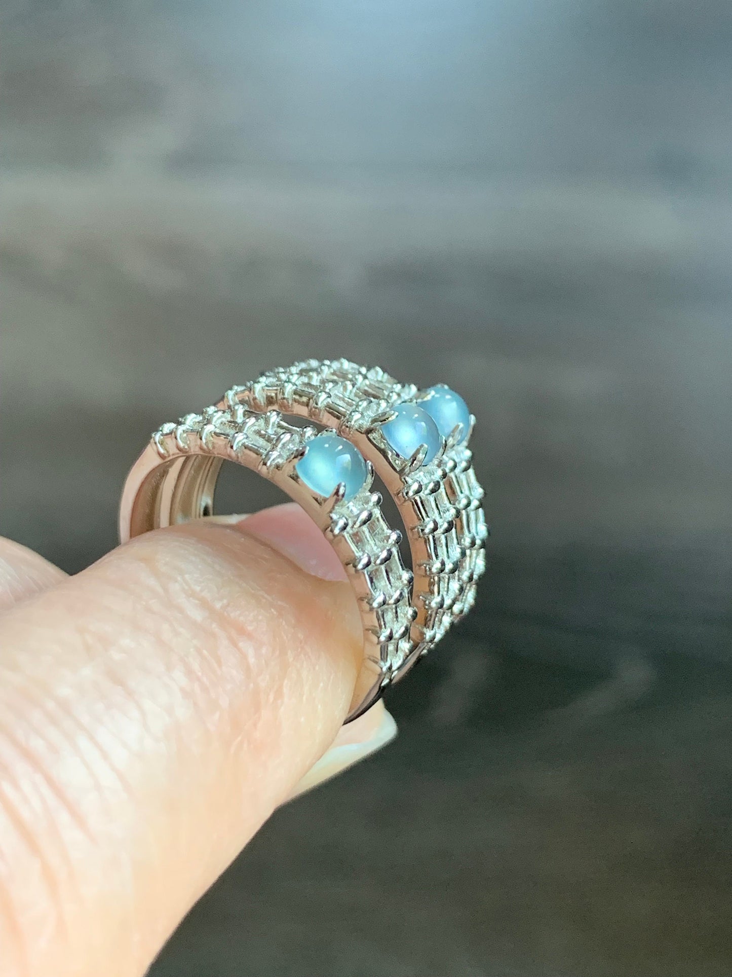 Natural Guatemalan Icy Sky Blue Highly Translucent Jadeite Ring S925 Sterling Silver Size Adjustable 天然冰危天空蓝翡翠银镶戒指 WL135-3