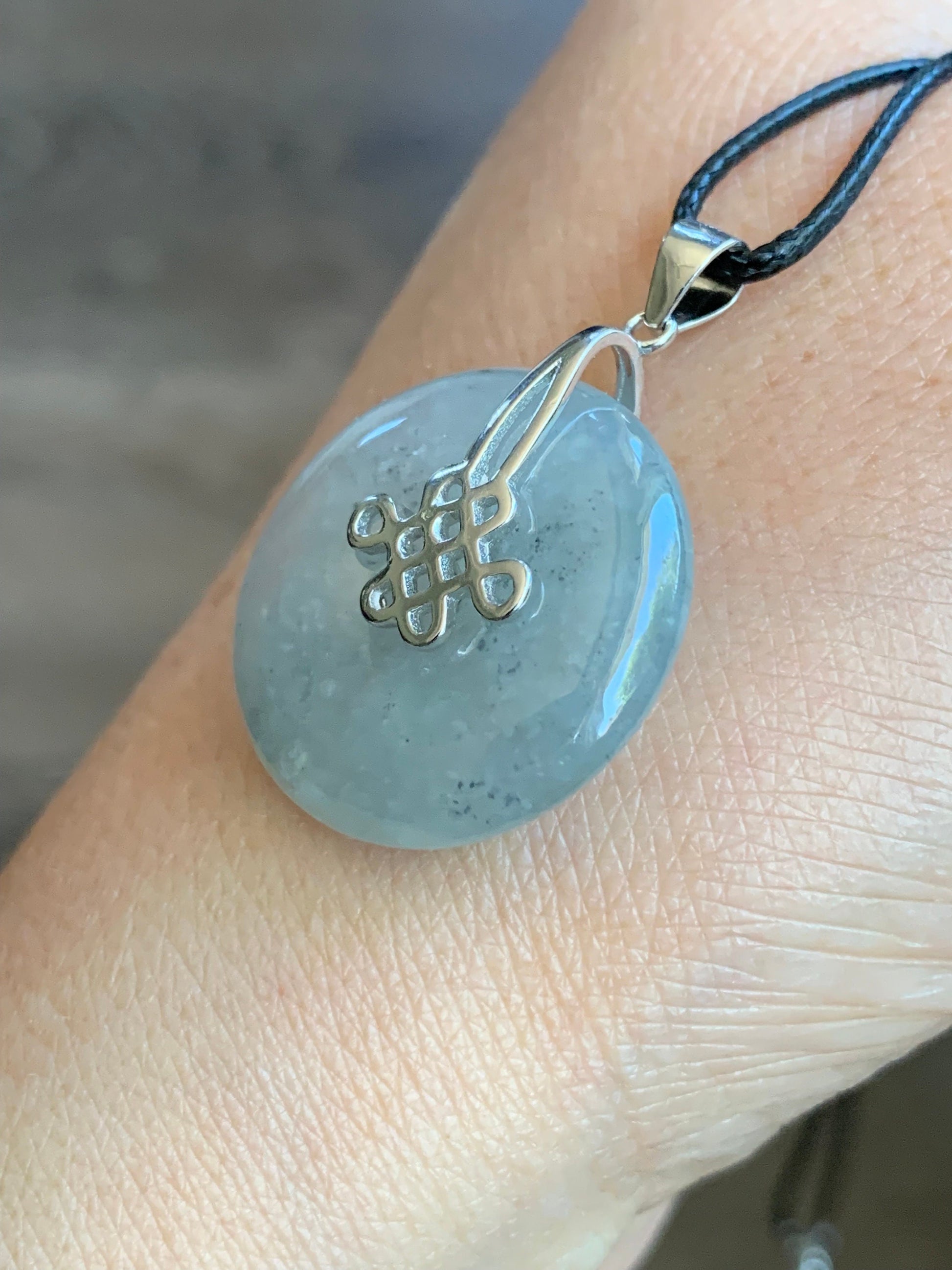 Natural Burmese Highly Translucent & Gelatinous Icy Wuji Jadeite Ping An Kou Pendant Chinese Knot Sterling Silver Bail 天然缅甸起胶冰乌鸡翡翠平安扣中国节款吊坠