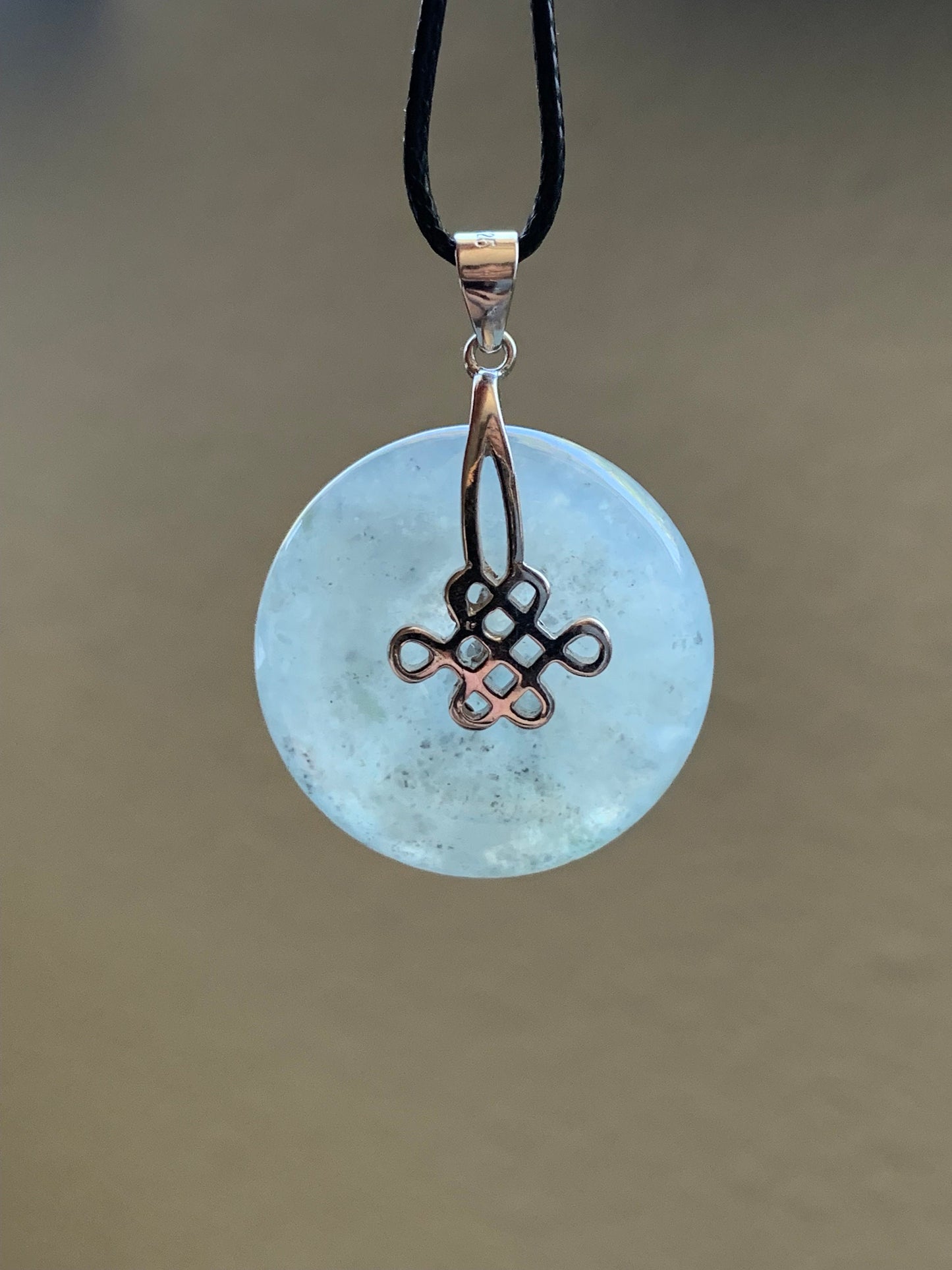 Natural Burmese Highly Translucent & Gelatinous Icy Wuji Jadeite Ping An Kou Pendant Chinese Knot Sterling Silver Bail 天然缅甸起胶冰乌鸡翡翠平安扣中国节款吊坠