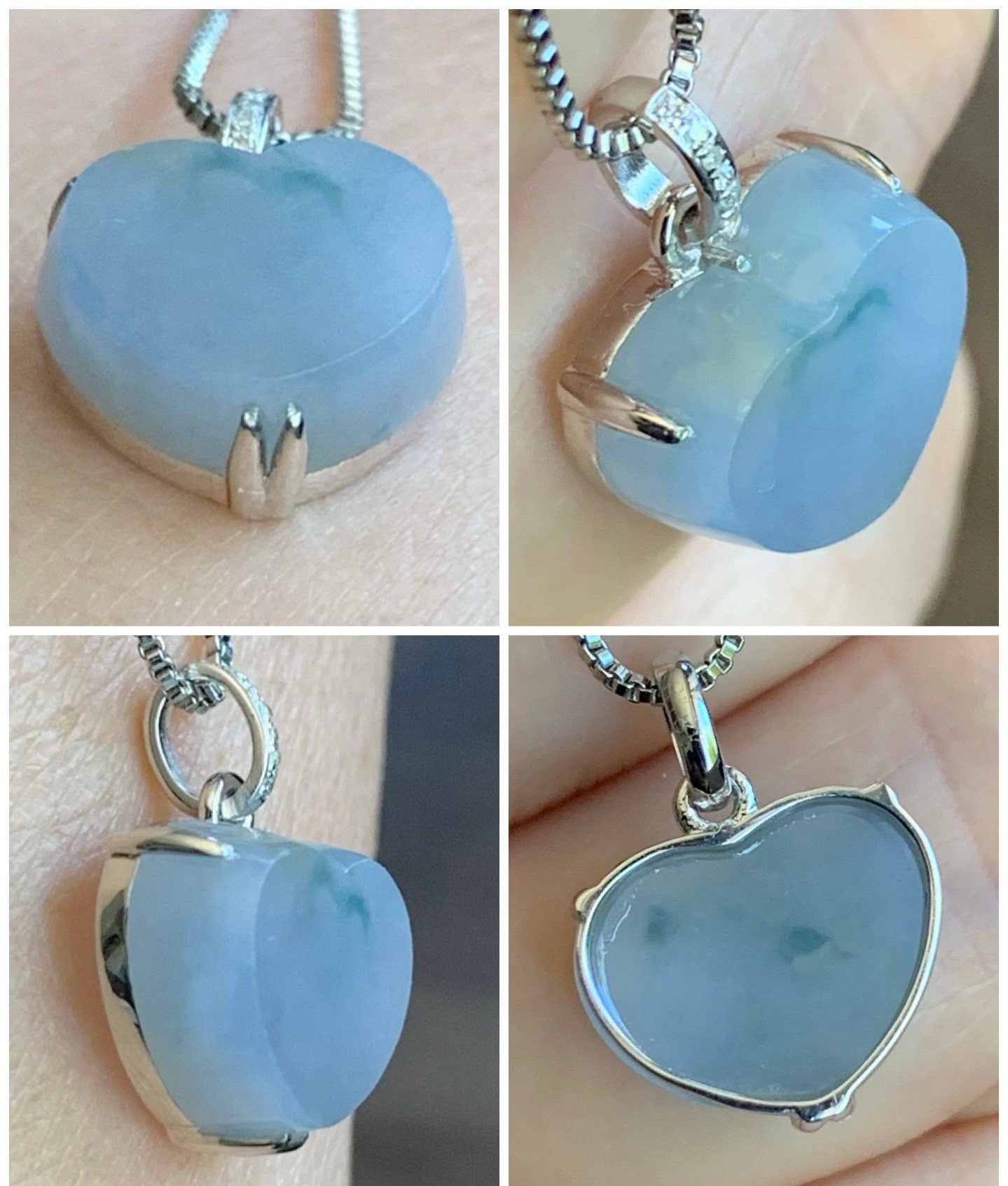 Certified Natural Burmese grade A Icy Translucent Light Purplish Blue Jadeite Heart Pendant 18K White Gold & Diamonds 天然缅甸冰蓝紫翡翠爱心镶嵌吊坠 0341