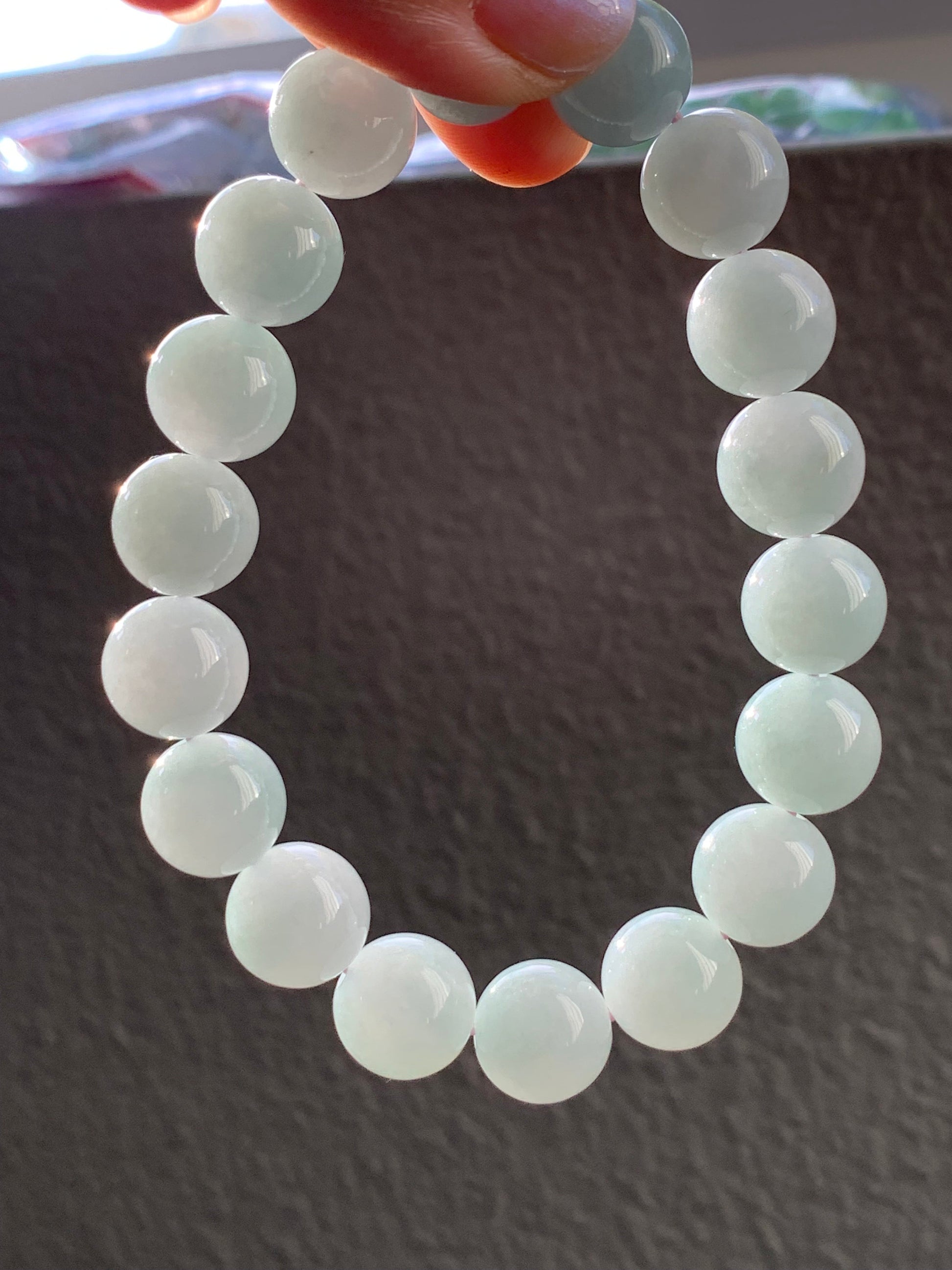 Large Natural Burmese Icy Translucent & Gelatinous Light Blue Sky Blue Jadeite Mala Beaded Bracelet 11.7mm 8” 天然缅甸糯冰胶天空蓝翡翠手串 TKL611
