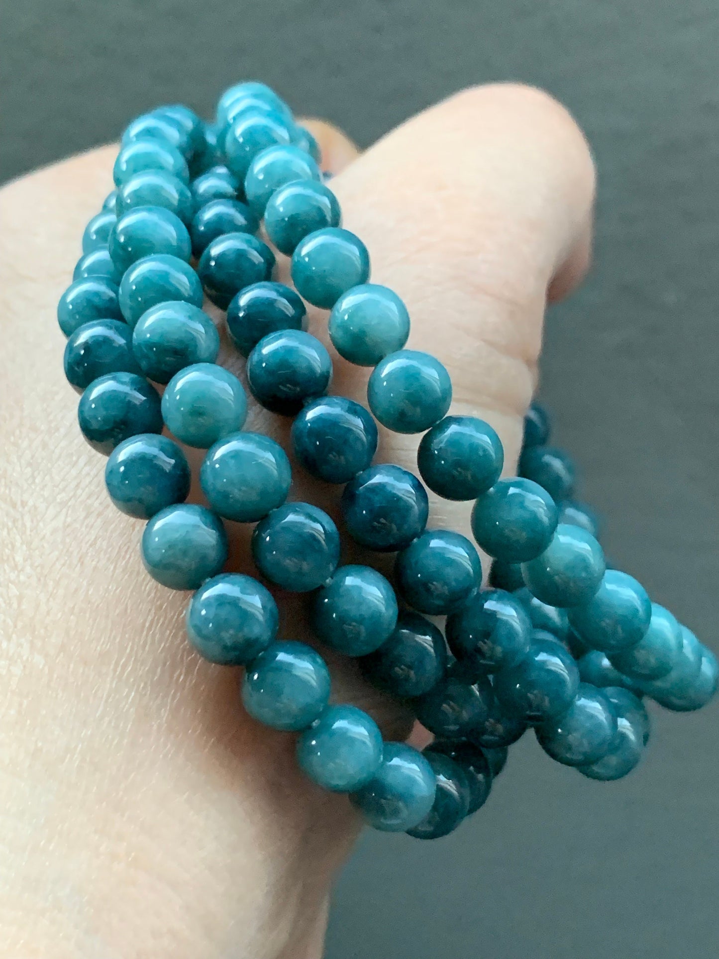 Rare Natural Burmese Icy Translucent Rich Indigo Blue Jadeite Beaded Necklace 6.6mm 28” 天然缅甸牛仔蓝翡翠长串项链