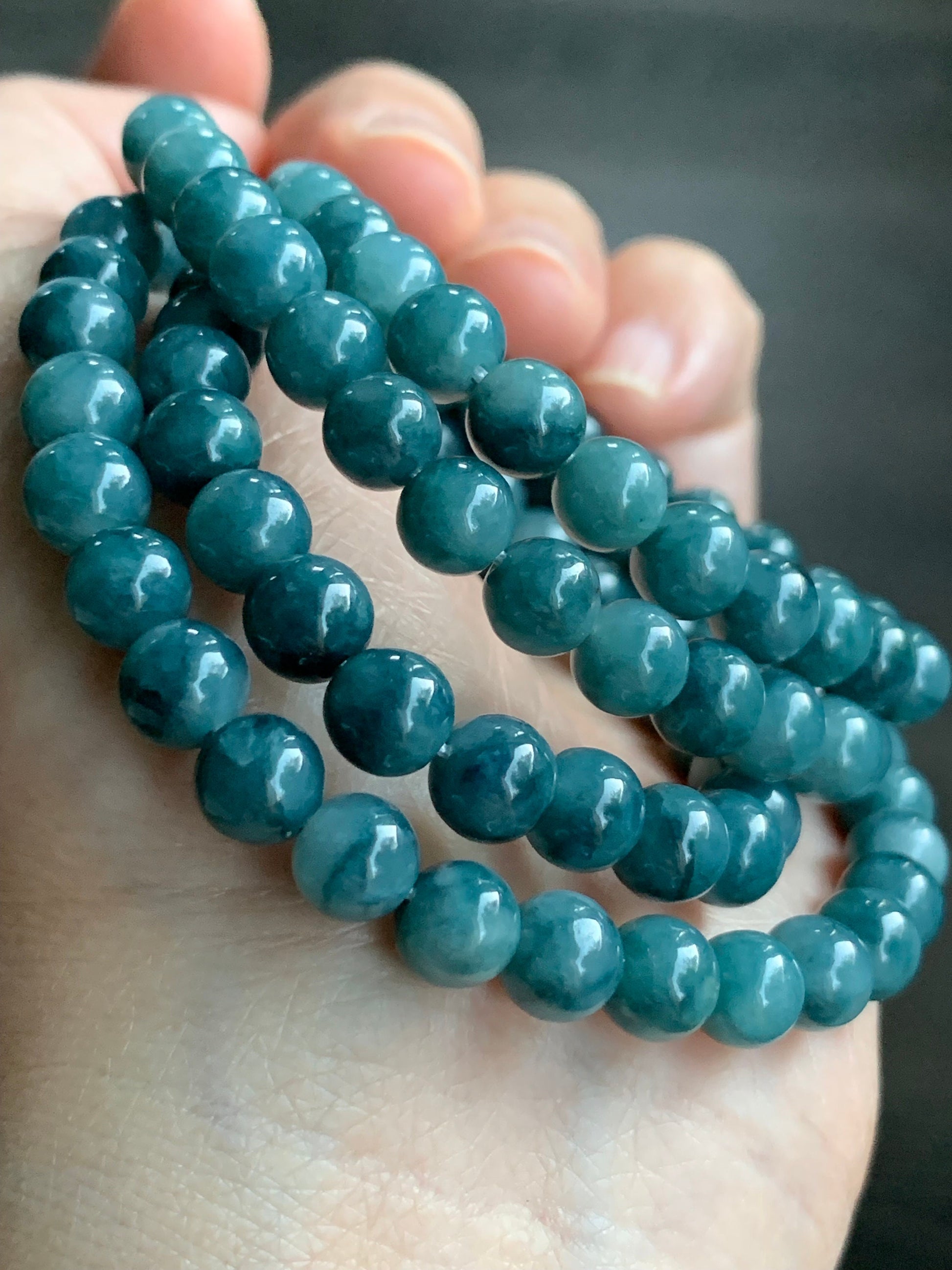 Rare Natural Burmese Icy Translucent Rich Indigo Blue Jadeite Beaded Necklace 6.6mm 28” 天然缅甸牛仔蓝翡翠长串项链