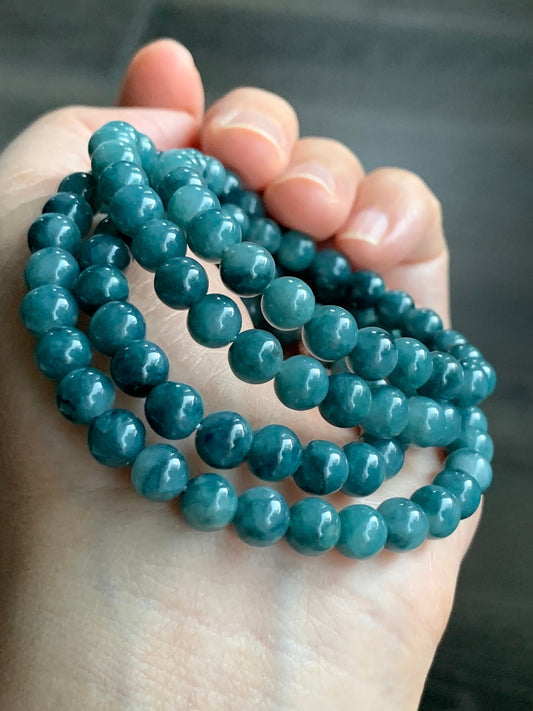 Rare Natural Burmese Icy Translucent Rich Indigo Blue Jadeite Beaded Necklace 6.6mm 28” 天然缅甸牛仔蓝翡翠长串项链