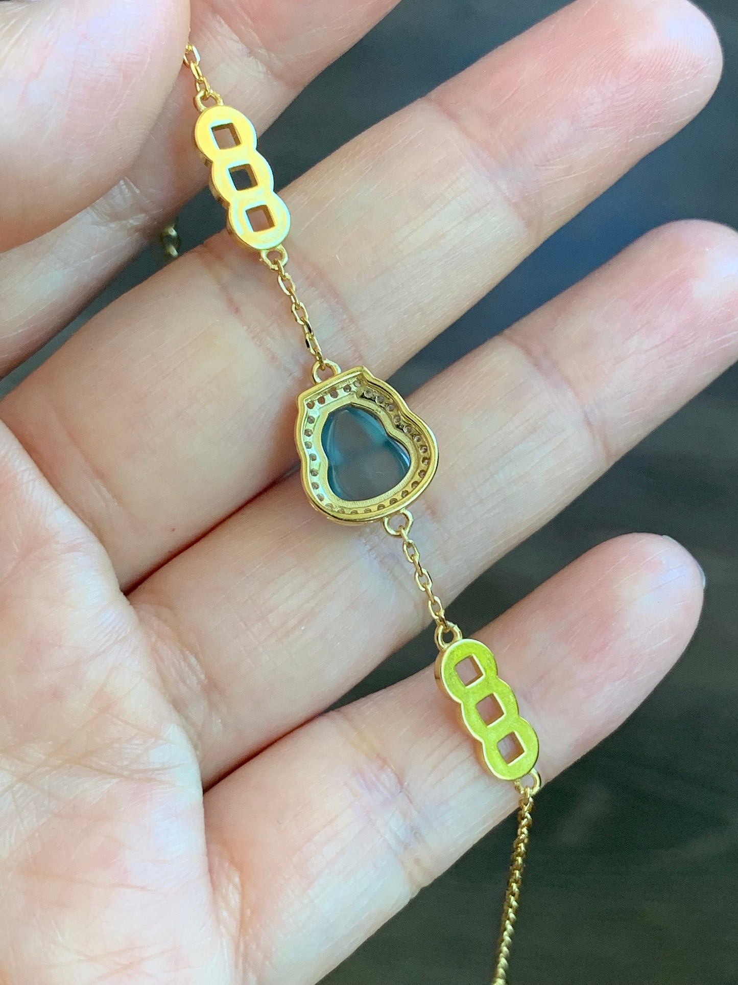 Natural Guatemalan Icy Highly Translucent Light Dusty Blue Jadeite Gourd Hulu Bracelet Sterling Silver Adjustable 6”-7.25” 天然冰危蓝翡翠葫芦银镶手链