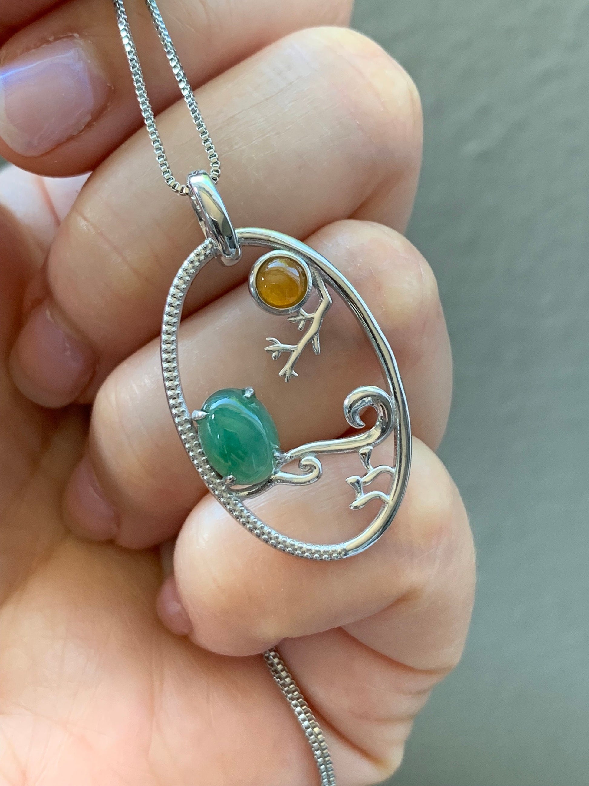 Certified Natural Burmese Icy Green & Yellow Jadeite Pendant S925 Sterling Silver 天然缅甸冰绿加黄翡翠镶嵌吊坠 358