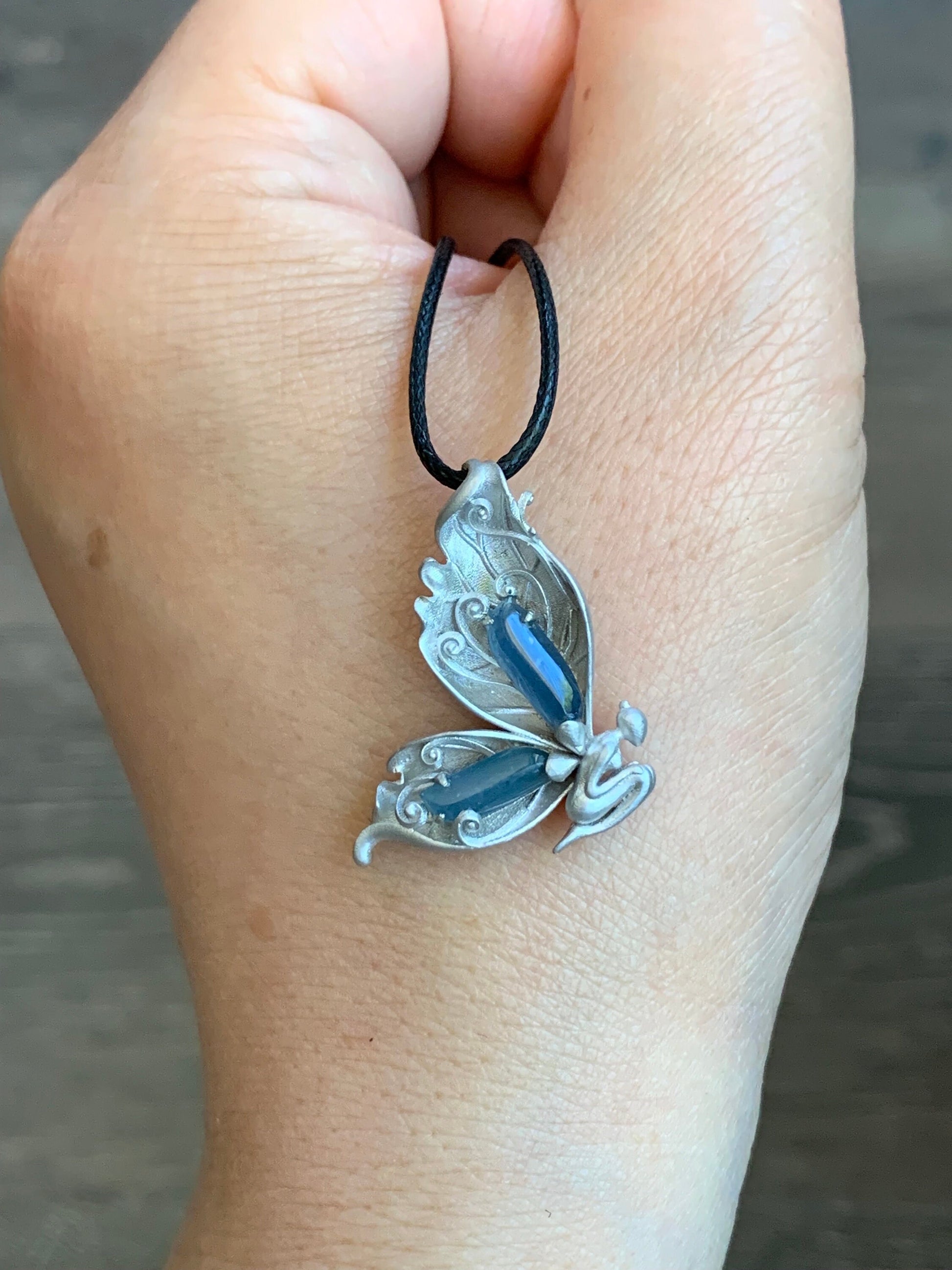 Certified Natural Guatemalan Icy Translucent Blue Jadeite Butterfly Fairy Custom Design Pendant 925 Sterling Silver 天然冰危蓝翡翠设计款蝴蝶仙子镶嵌吊坠 0369