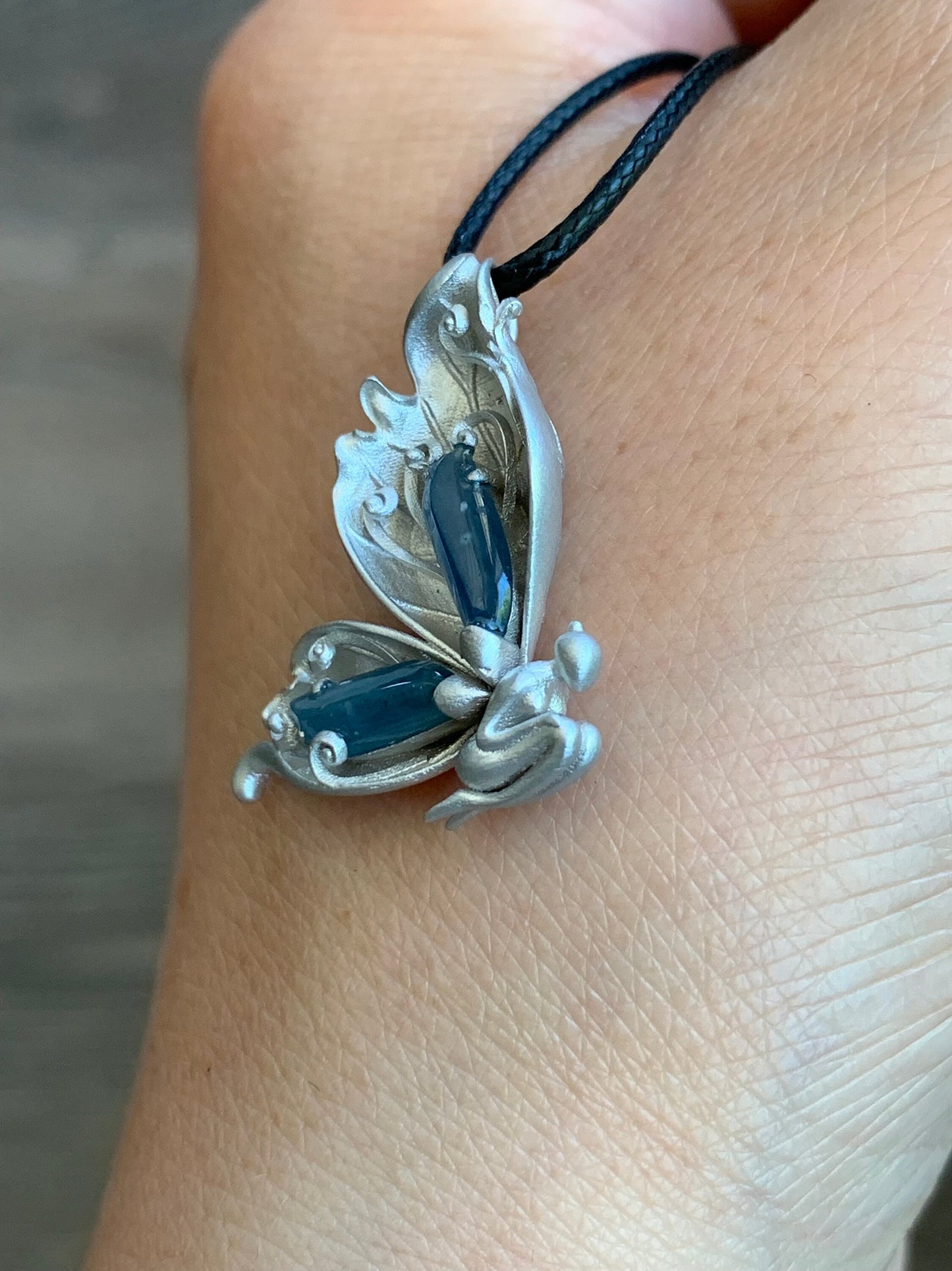 Certified Natural Guatemalan Icy Translucent Blue Jadeite Butterfly Fairy Custom Design Pendant 925 Sterling Silver 天然冰危蓝翡翠设计款蝴蝶仙子镶嵌吊坠 0369
