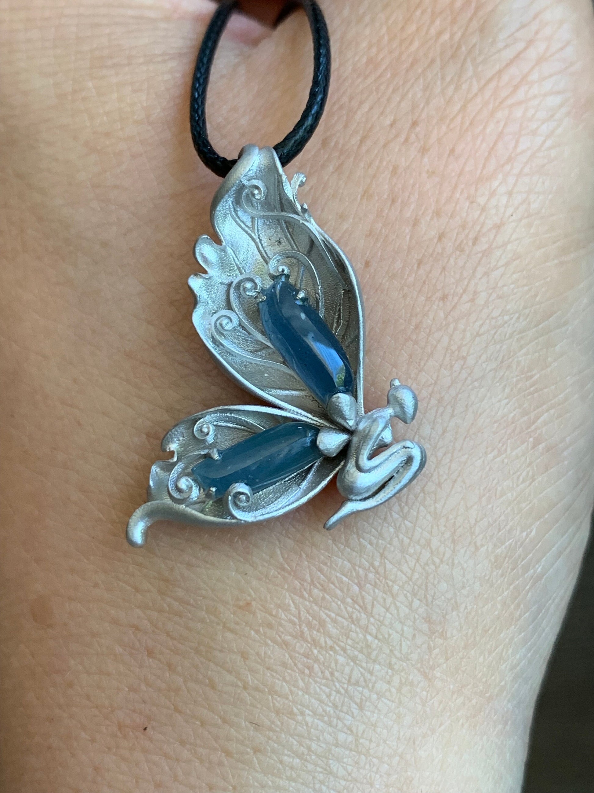 Certified Natural Guatemalan Icy Translucent Blue Jadeite Butterfly Fairy Custom Design Pendant 925 Sterling Silver 天然冰危蓝翡翠设计款蝴蝶仙子镶嵌吊坠 0369