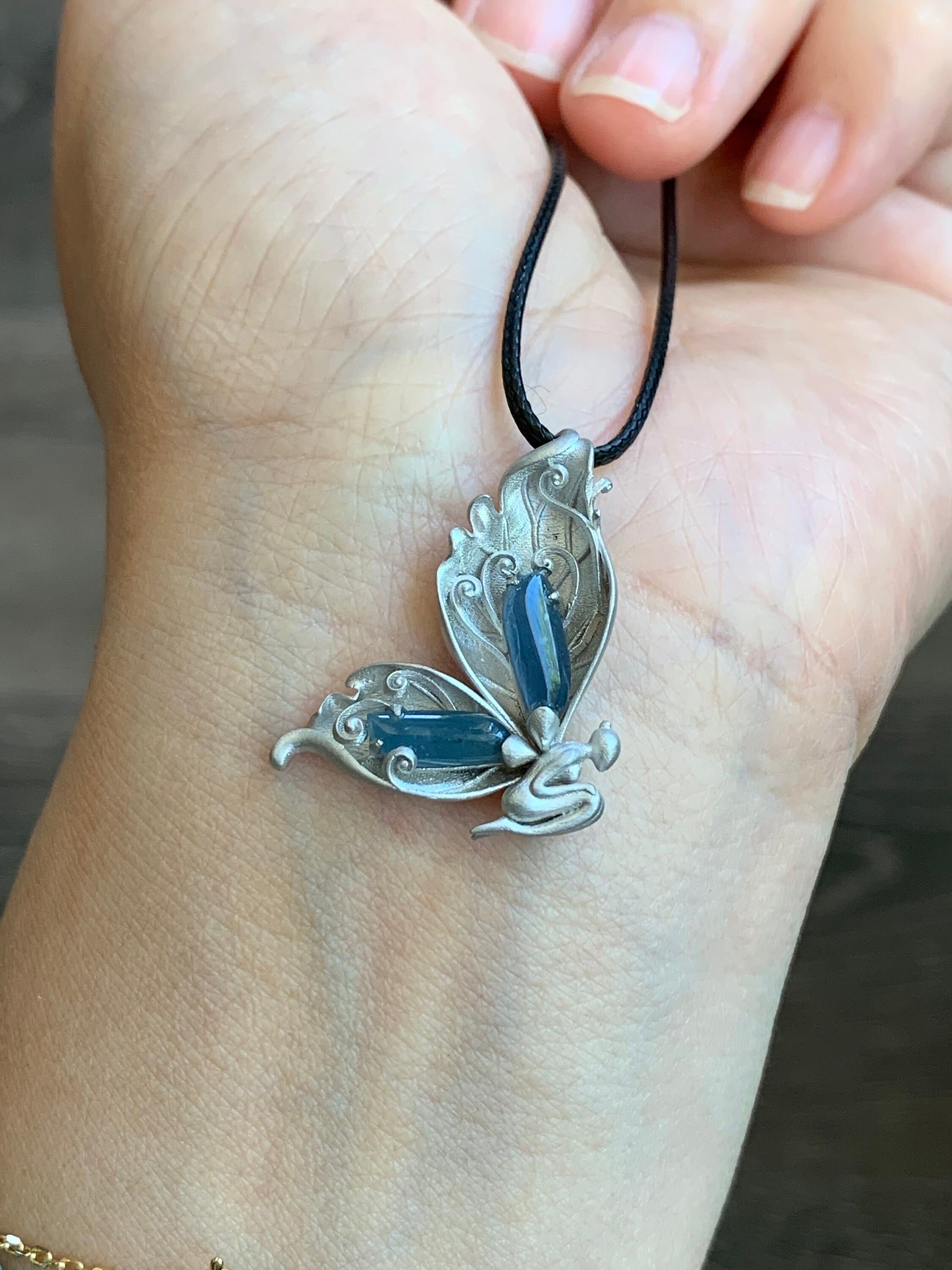 Certified Natural Guatemalan Icy Translucent Blue Jadeite Butterfly Fairy Custom Design Pendant 925 Sterling Silver 天然冰危蓝翡翠设计款蝴蝶仙子镶嵌吊坠 0369