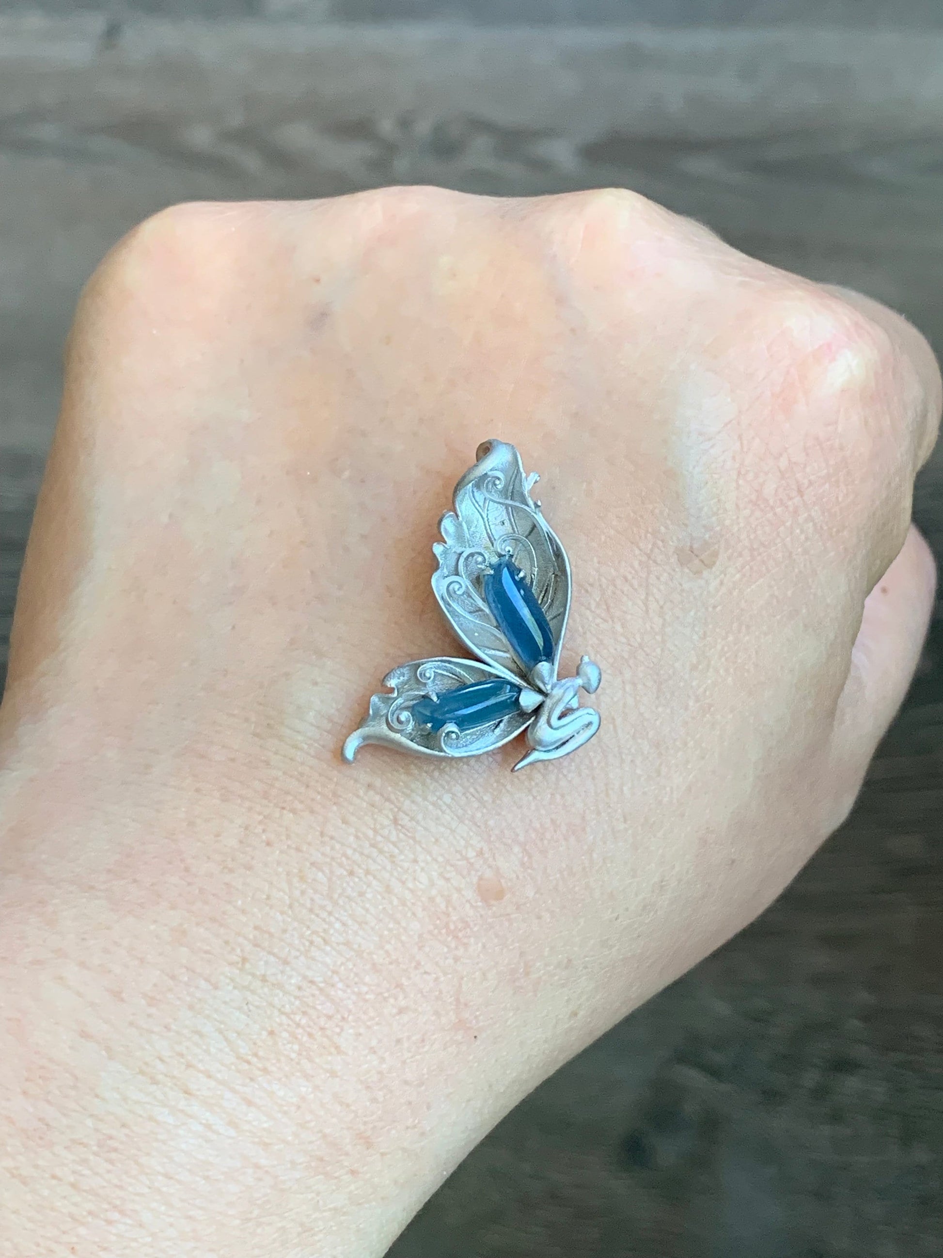 Certified Natural Guatemalan Icy Translucent Blue Jadeite Butterfly Fairy Custom Design Pendant 925 Sterling Silver 天然冰危蓝翡翠设计款蝴蝶仙子镶嵌吊坠 0369