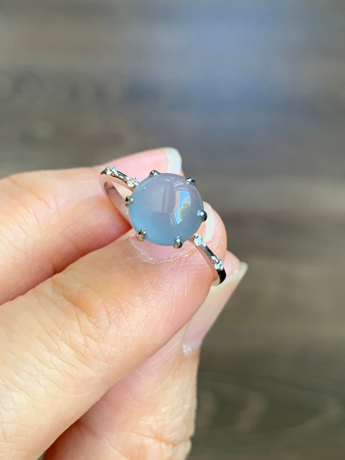 Certified Natural Guatemalan Premium Highly Translucent Icy Blue Jadeite Solitaire Ring 18K White Gold & Diamonds Size 7.25 天然正冰危蓝紫翡翠钻石镶嵌戒指