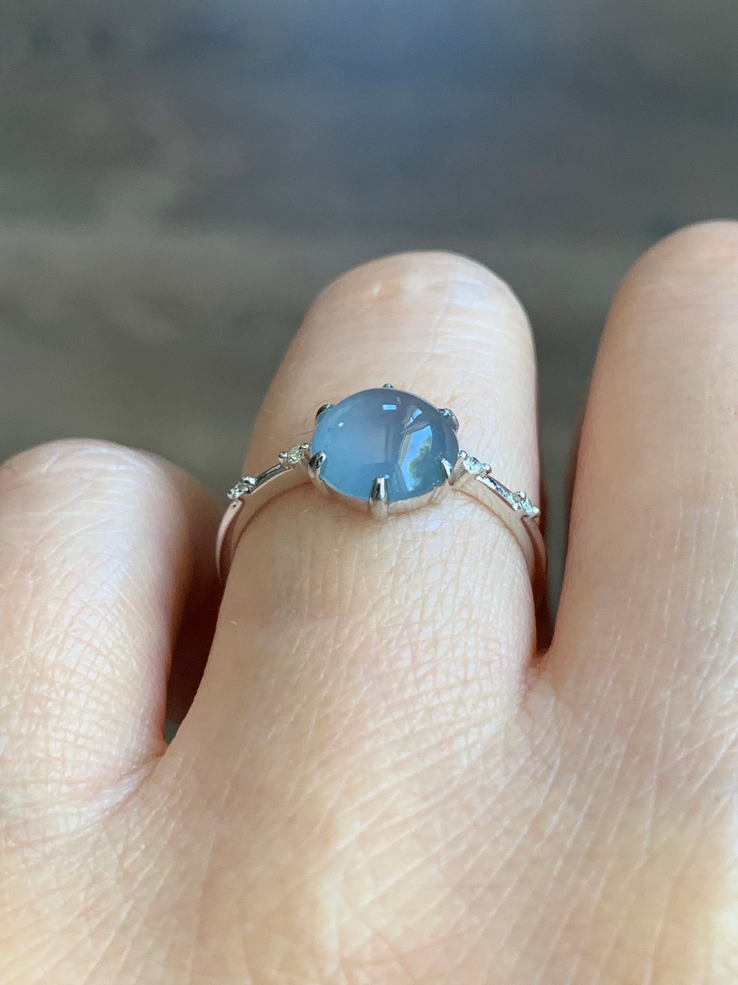 Certified Natural Guatemalan Premium Highly Translucent Icy Blue Jadeite Solitaire Ring 18K White Gold & Diamonds Size 7.25 天然正冰危蓝紫翡翠钻石镶嵌戒指