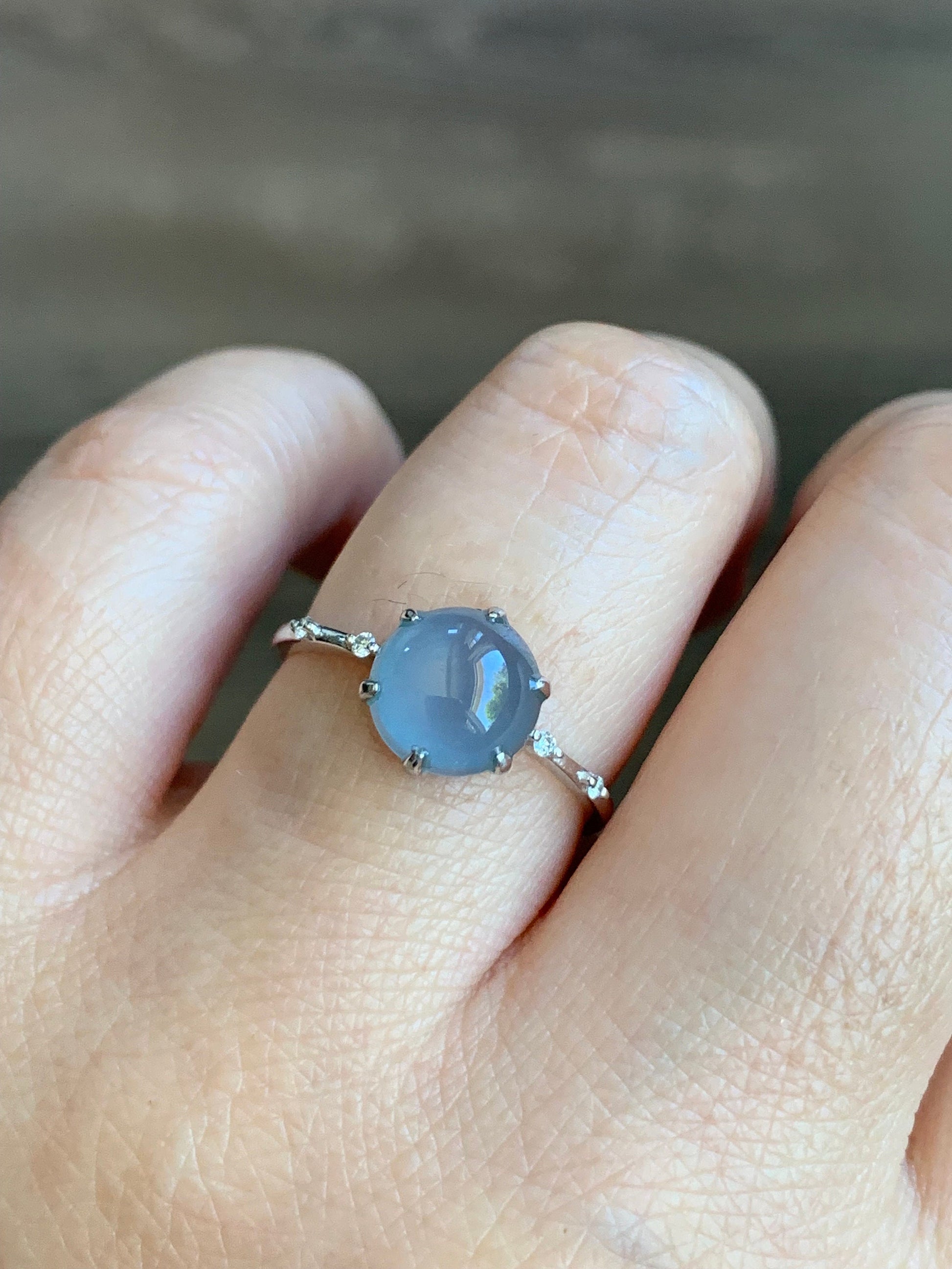 Certified Natural Guatemalan Premium Highly Translucent Icy Blue Jadeite Solitaire Ring 18K White Gold & Diamonds Size 7.25 天然正冰危蓝紫翡翠钻石镶嵌戒指