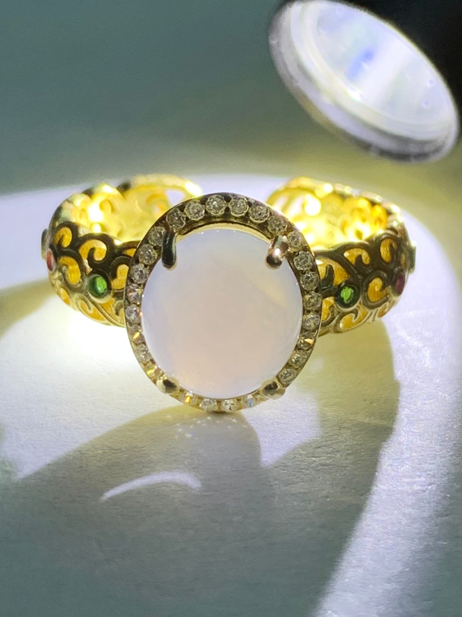 Natural Burmese Icy Translucent Gelatinous Light Purple Jadeite Ring S925 Sterling Silver Size Adjustable 天然缅甸冰淡紫翡翠银镶戒指 MZ100