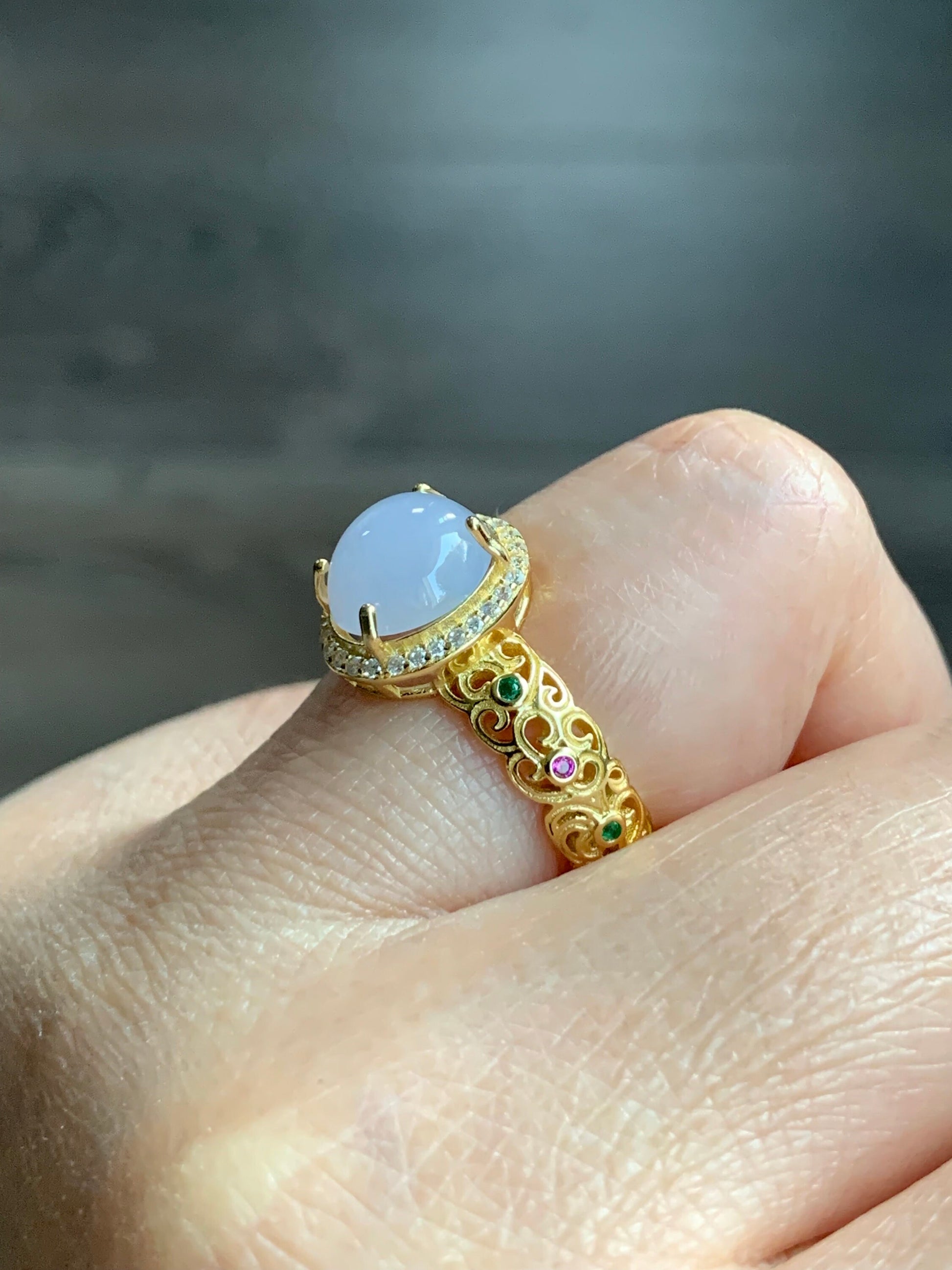 Natural Burmese Icy Translucent Gelatinous Light Purple Jadeite Ring S925 Sterling Silver Size Adjustable 天然缅甸冰淡紫翡翠银镶戒指 MZ100