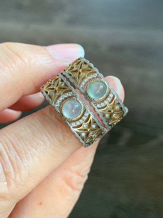 Natural Burmese Icy White Translucent Jadeite Ring S925 Sterling Silver Size Adjustable 天然缅甸白冰翡翠银镶戒指 WLB50