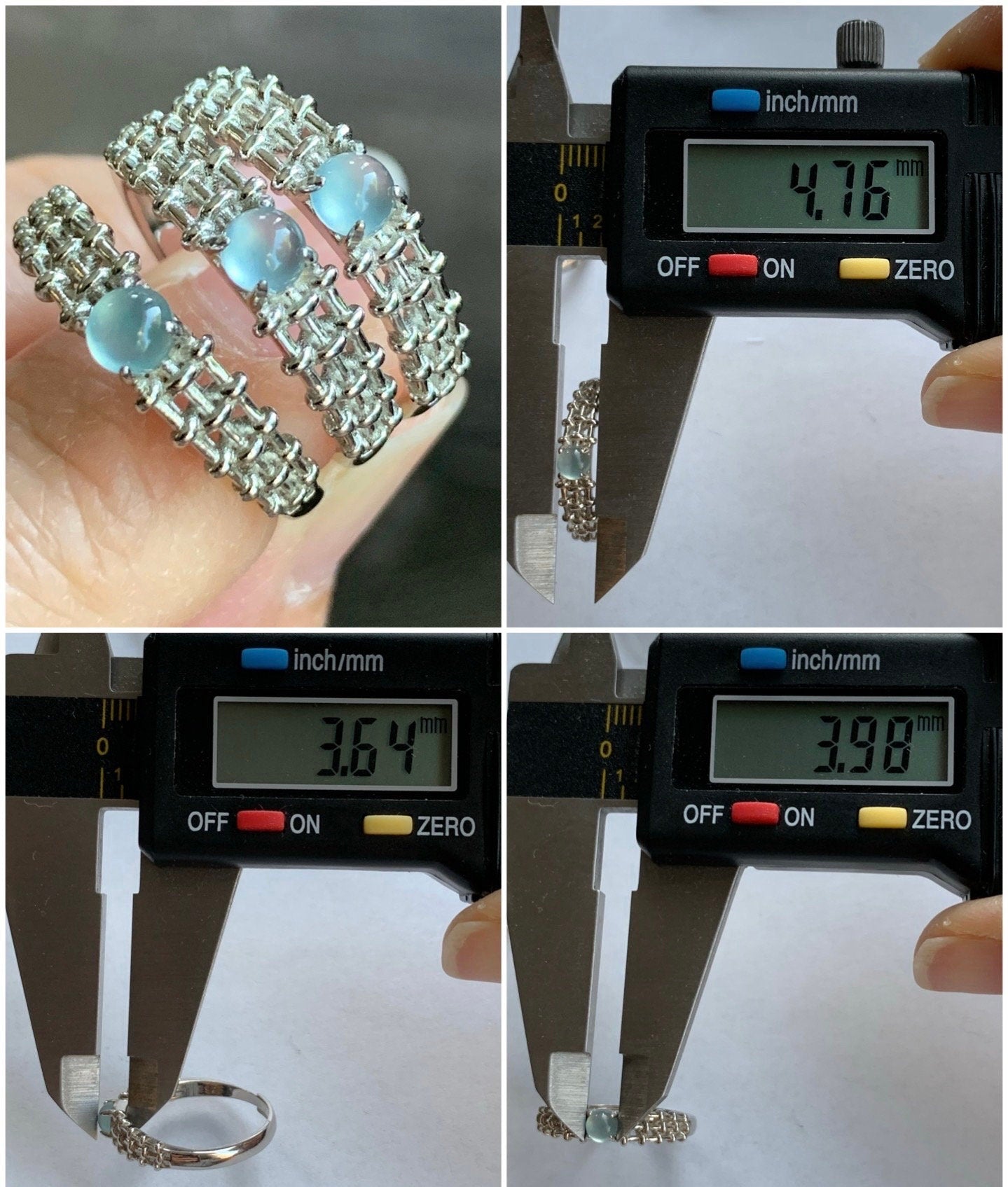 Natural Guatemalan Icy Sky Blue Highly Translucent Jadeite Ring S925 Sterling Silver Size Adjustable 天然冰危天空蓝翡翠银镶戒指 WL135-3