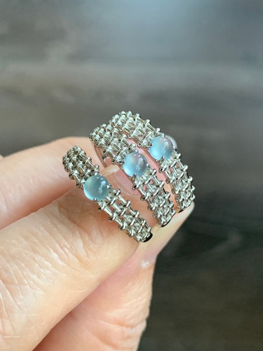 Natural Guatemalan Icy Sky Blue Highly Translucent Jadeite Ring S925 Sterling Silver Size Adjustable 天然冰危天空蓝翡翠银镶戒指 WL135-3