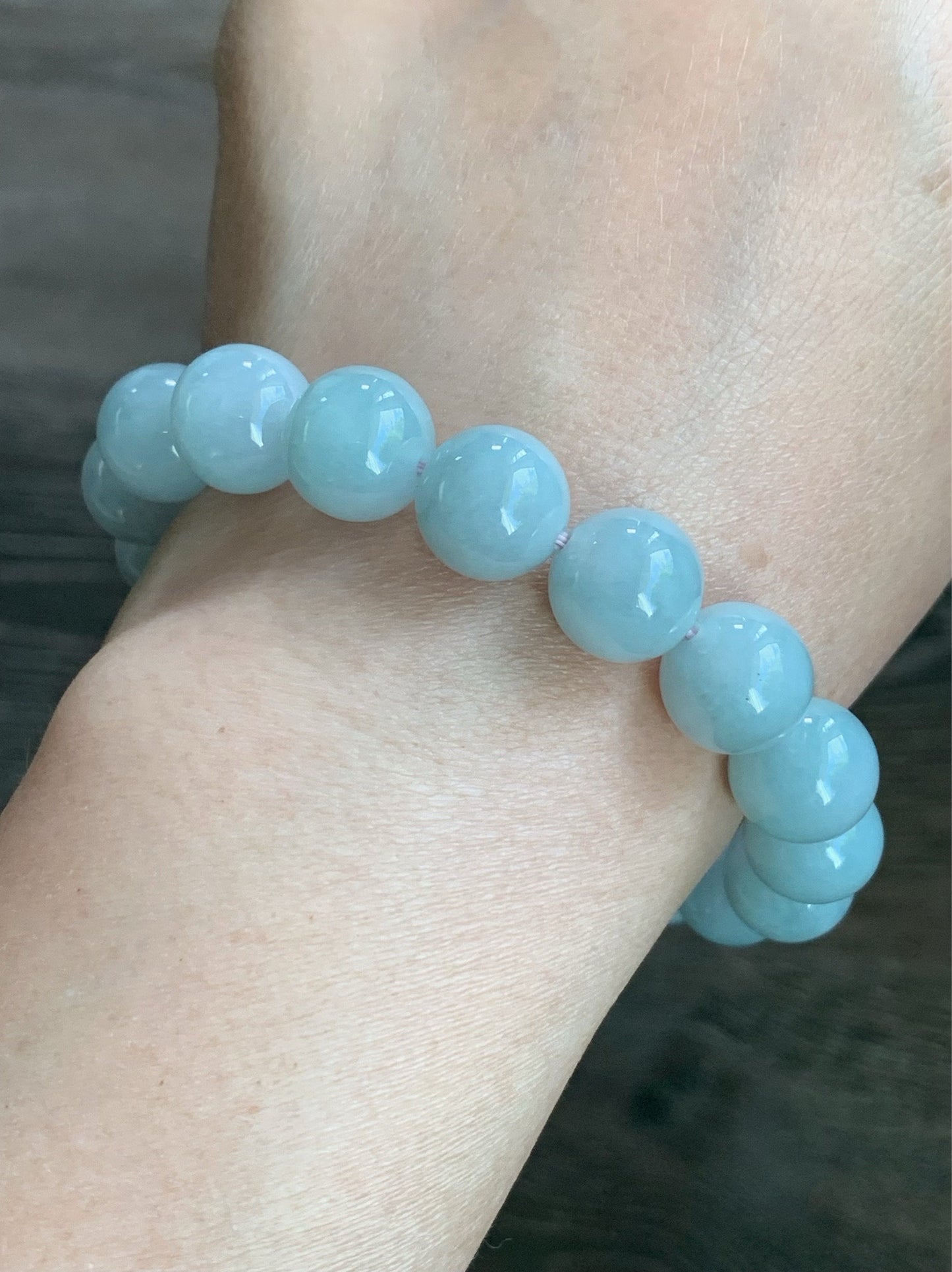 Large Natural Burmese Icy Translucent & Gelatinous Light Blue Sky Blue Jadeite Mala Beaded Bracelet 11.7mm 8” 天然缅甸糯冰胶天空蓝翡翠手串 TKL611