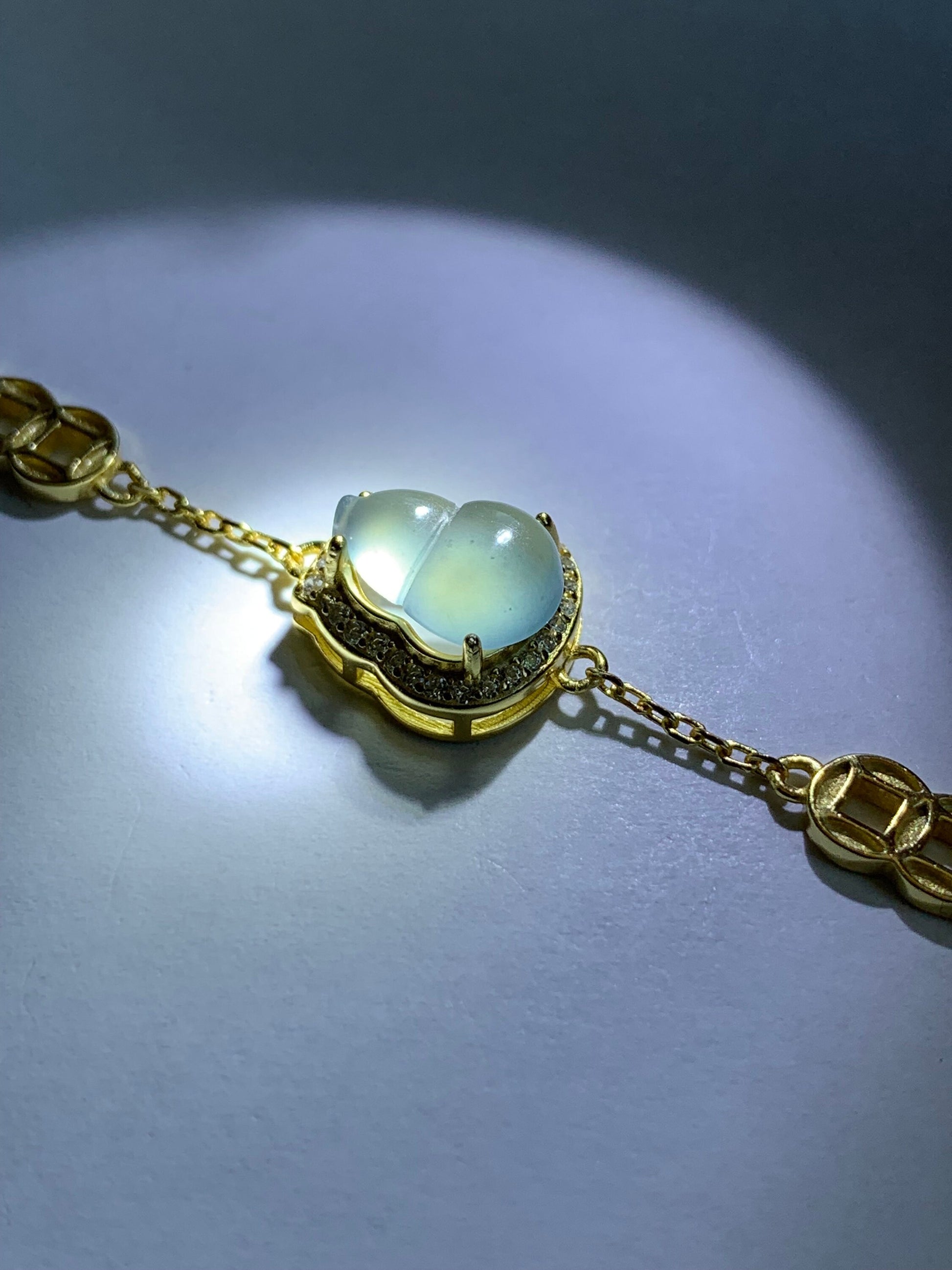 Natural Guatemalan Icy Highly Translucent Light Dusty Blue Jadeite Gourd Hulu Bracelet Sterling Silver Adjustable 6”-7.25” 天然冰危蓝翡翠葫芦银镶手链