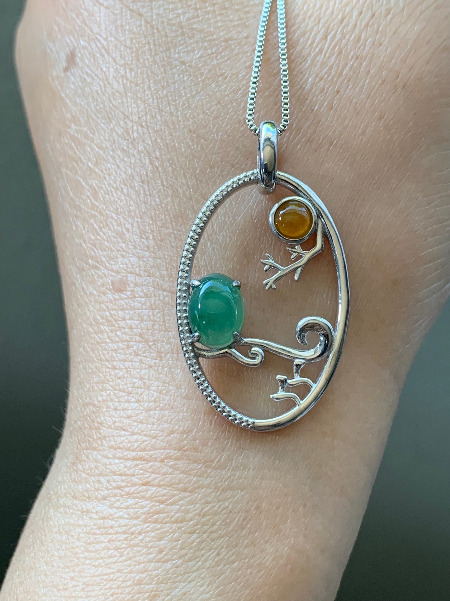 Certified Natural Burmese Icy Green & Yellow Jadeite Pendant S925 Sterling Silver 天然缅甸冰绿加黄翡翠镶嵌吊坠 358