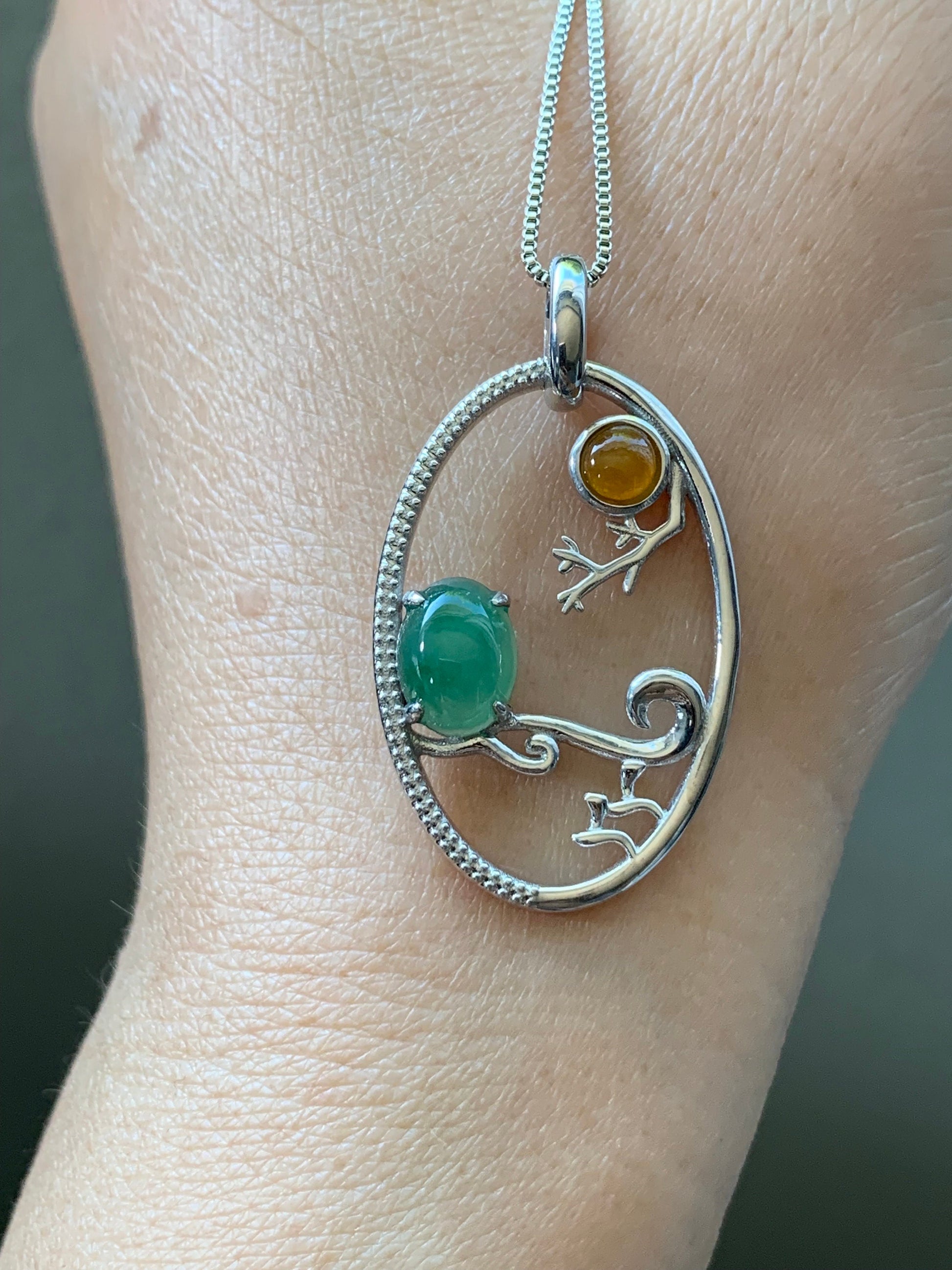 Certified Natural Burmese Icy Green & Yellow Jadeite Pendant S925 Sterling Silver 天然缅甸冰绿加黄翡翠镶嵌吊坠 358