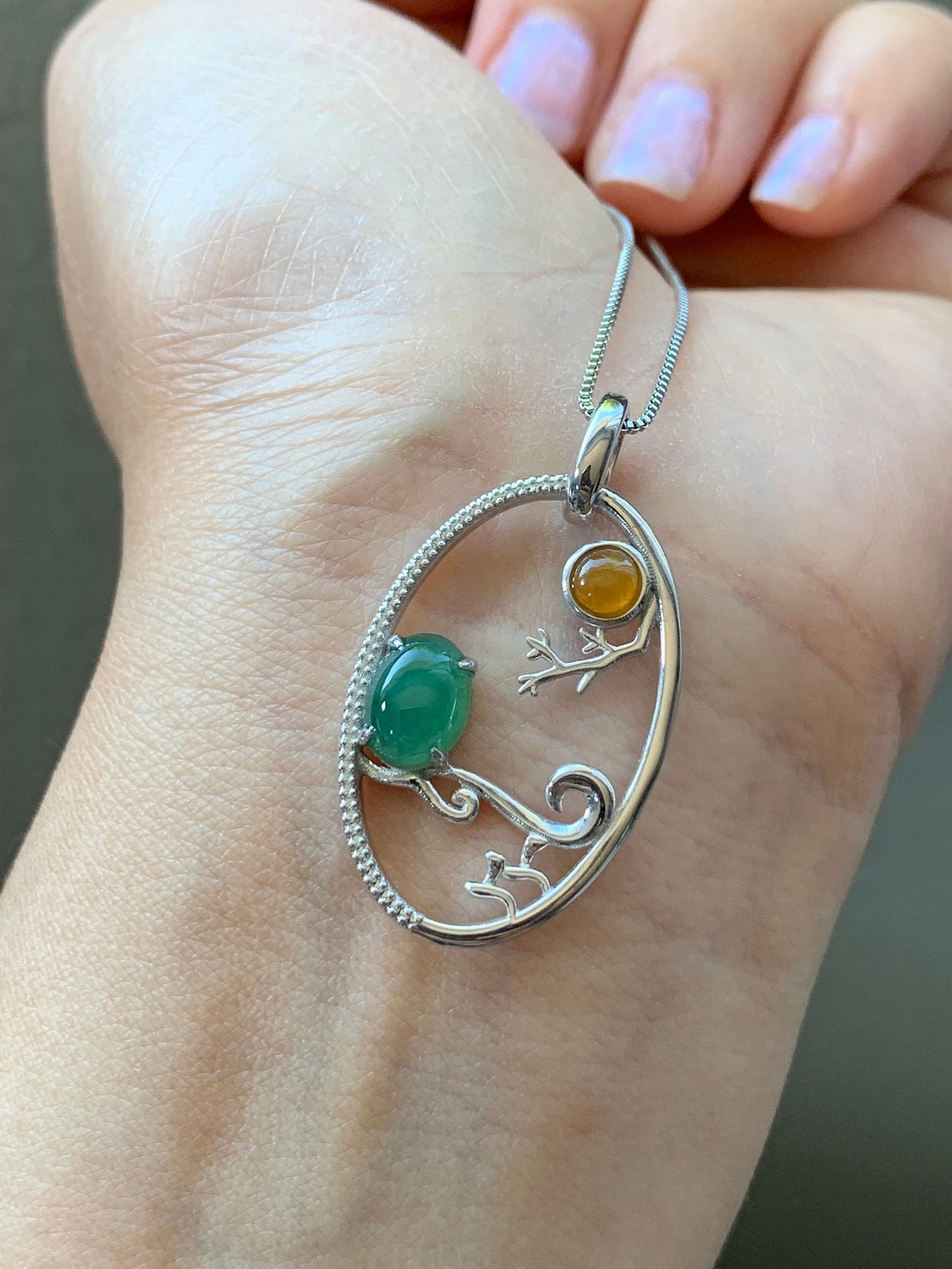 Certified Natural Burmese Icy Green & Yellow Jadeite Pendant S925 Sterling Silver 天然缅甸冰绿加黄翡翠镶嵌吊坠 358
