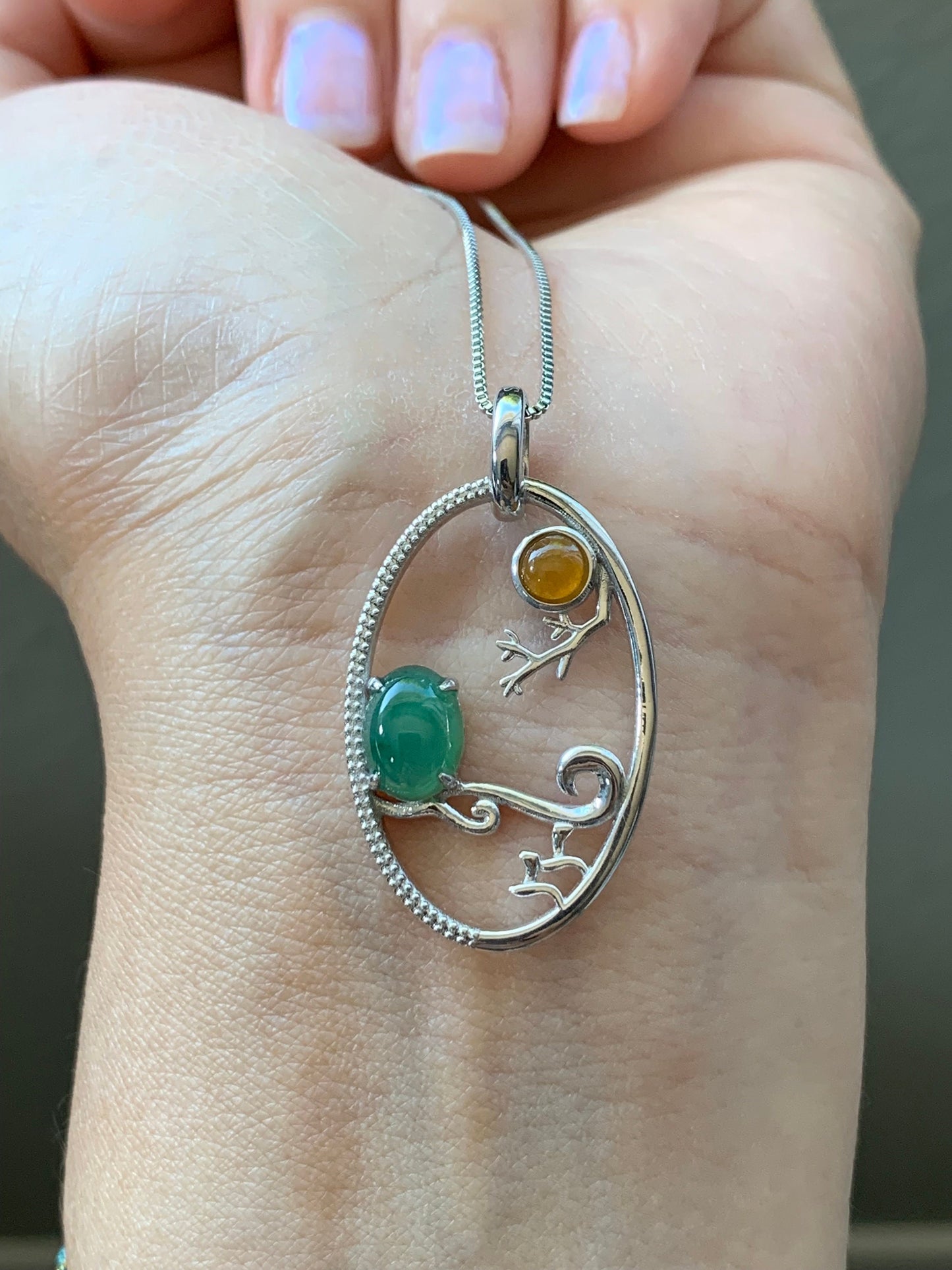 Certified Natural Burmese Icy Green & Yellow Jadeite Pendant S925 Sterling Silver 天然缅甸冰绿加黄翡翠镶嵌吊坠 358