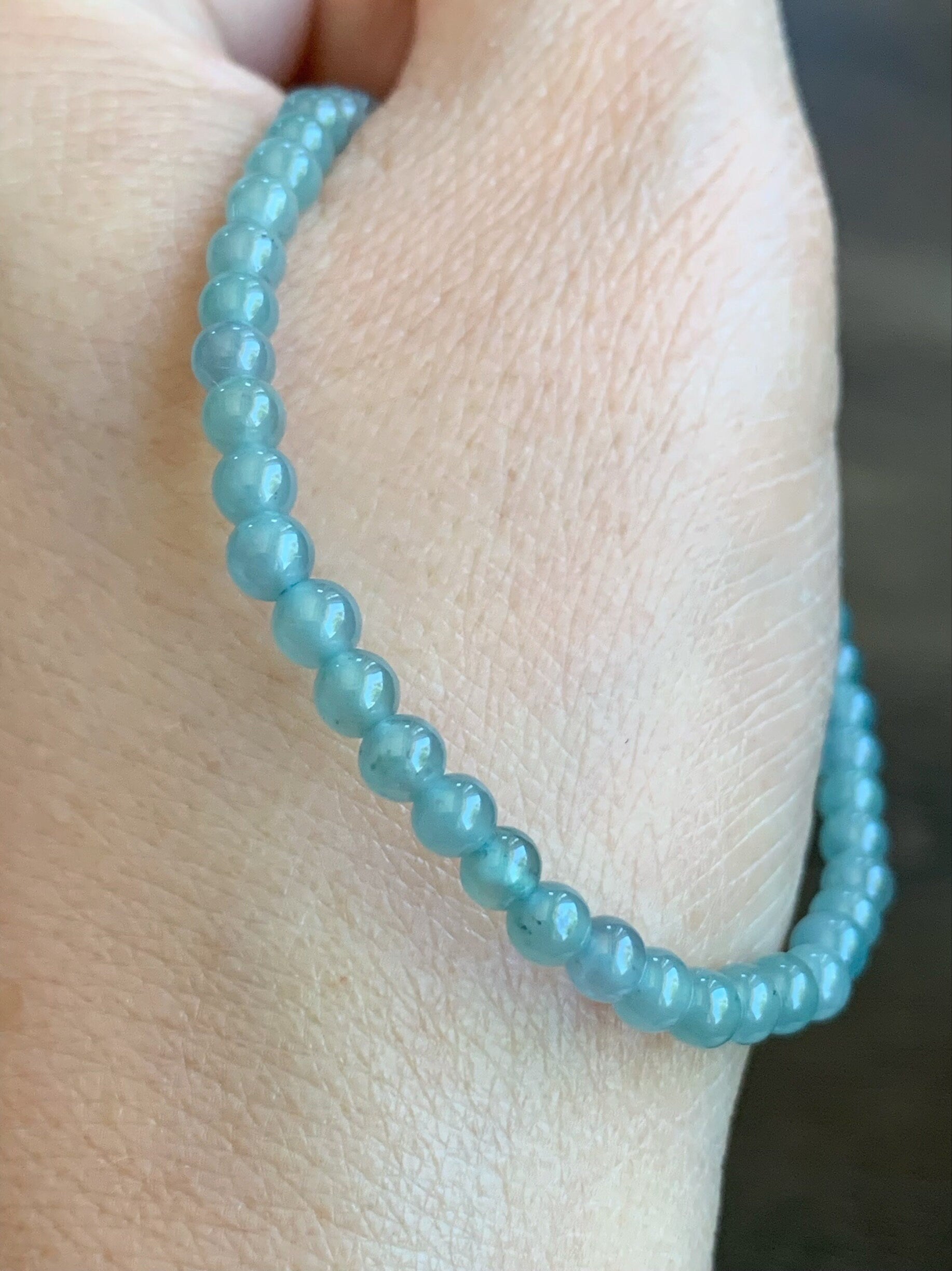 Natural Guatemalan Icy Translucent Gelatinous Sky Blue Jadeite Rabbit Bead & Barrel Bead Beaded Bracelet 6.75” Stretchy 天然冰胶危天空蓝翡翠小兔珠路路通珠手串
