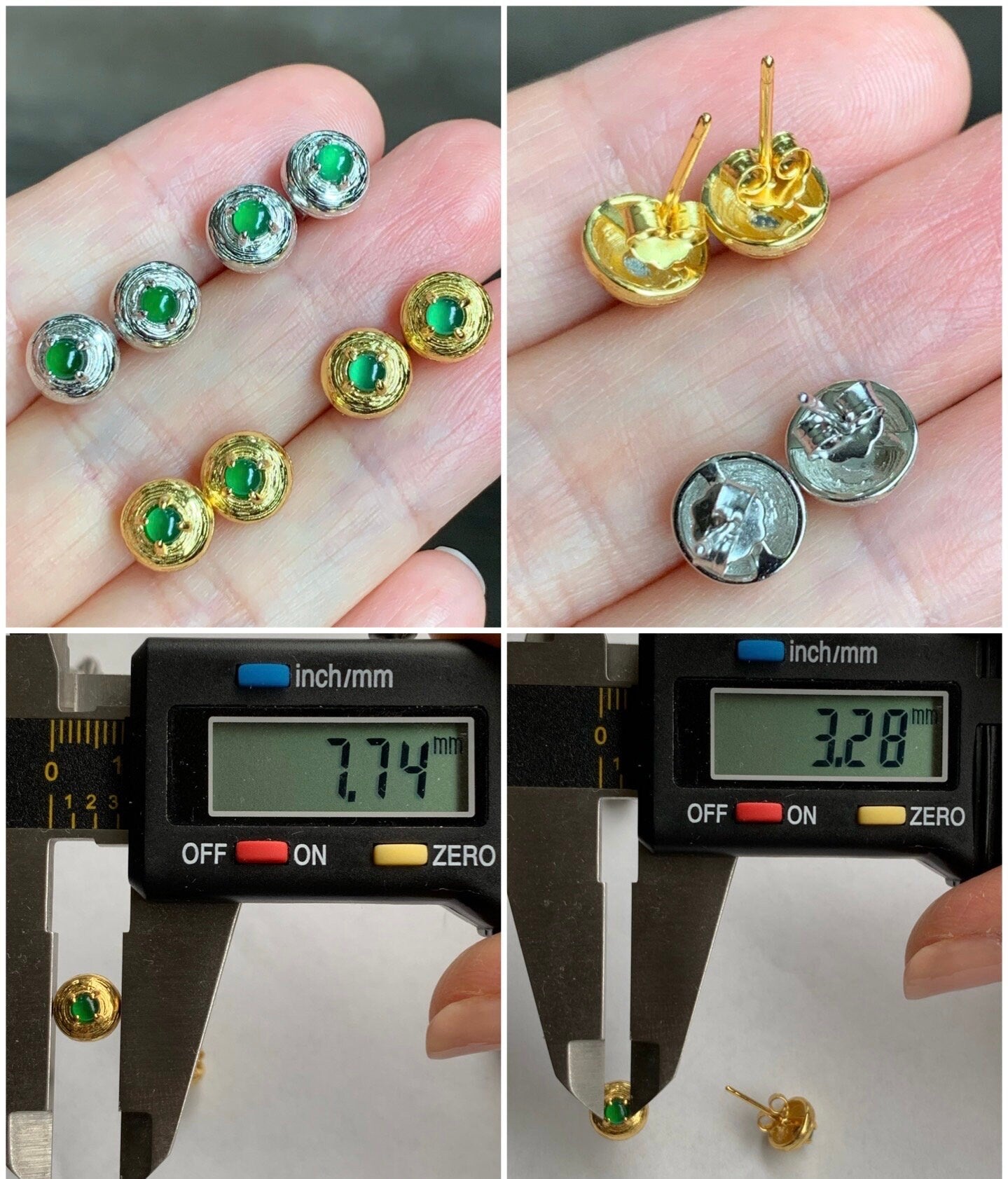 Guatemalan Natural Highly Translucent Icy Green Jadeite Stud Earrings S925 Sterling Silver 天然危地马拉高冰绿翡翠镶嵌耳钉