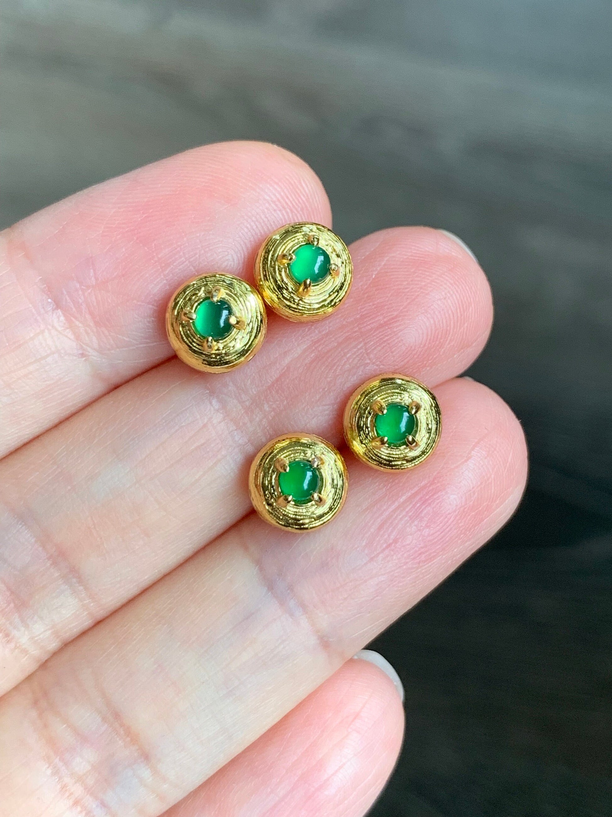 Guatemalan Natural Highly Translucent Icy Green Jadeite Stud Earrings S925 Sterling Silver 天然危地马拉高冰绿翡翠镶嵌耳钉