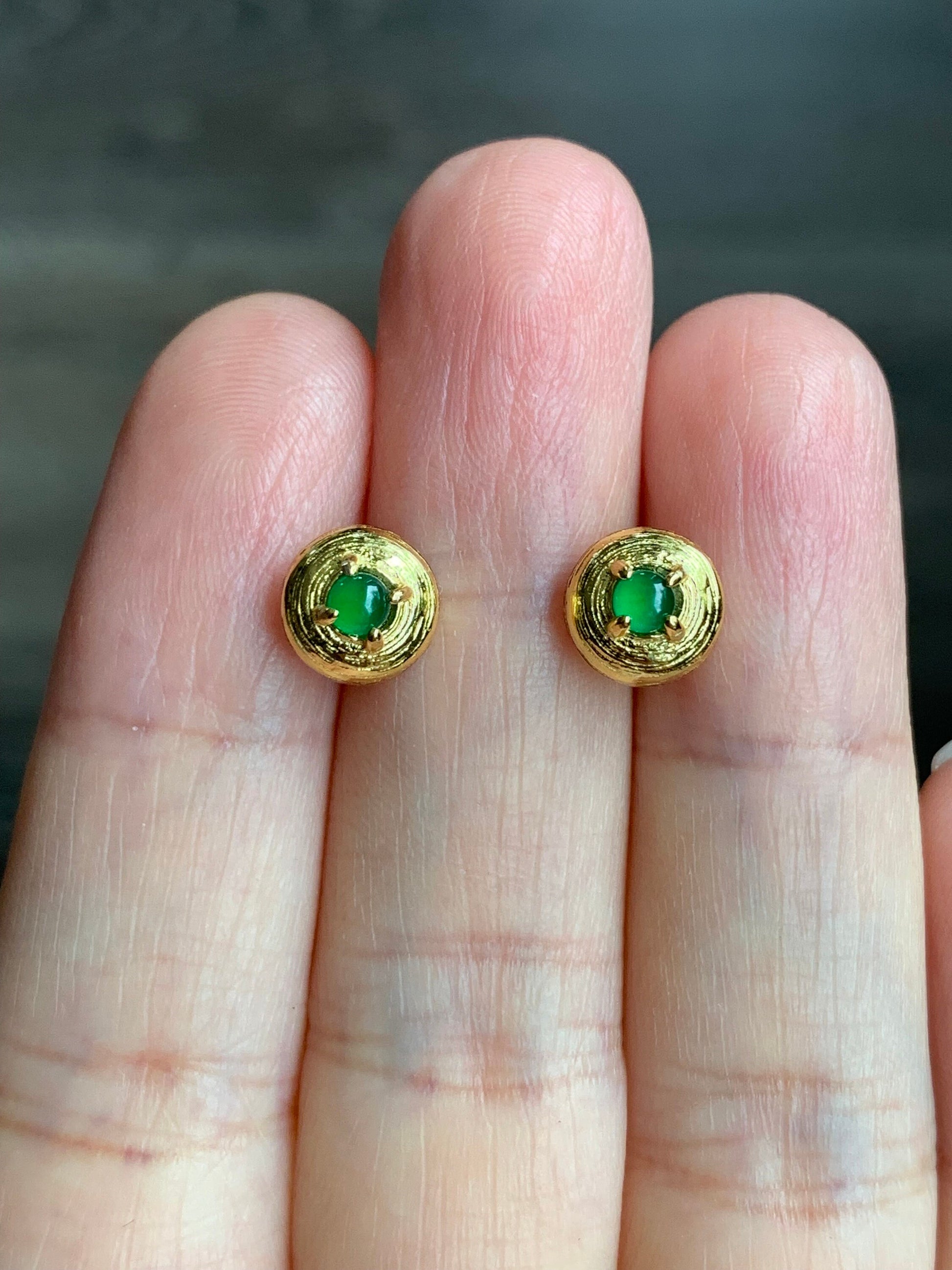 Guatemalan Natural Highly Translucent Icy Green Jadeite Stud Earrings S925 Sterling Silver 天然危地马拉高冰绿翡翠镶嵌耳钉