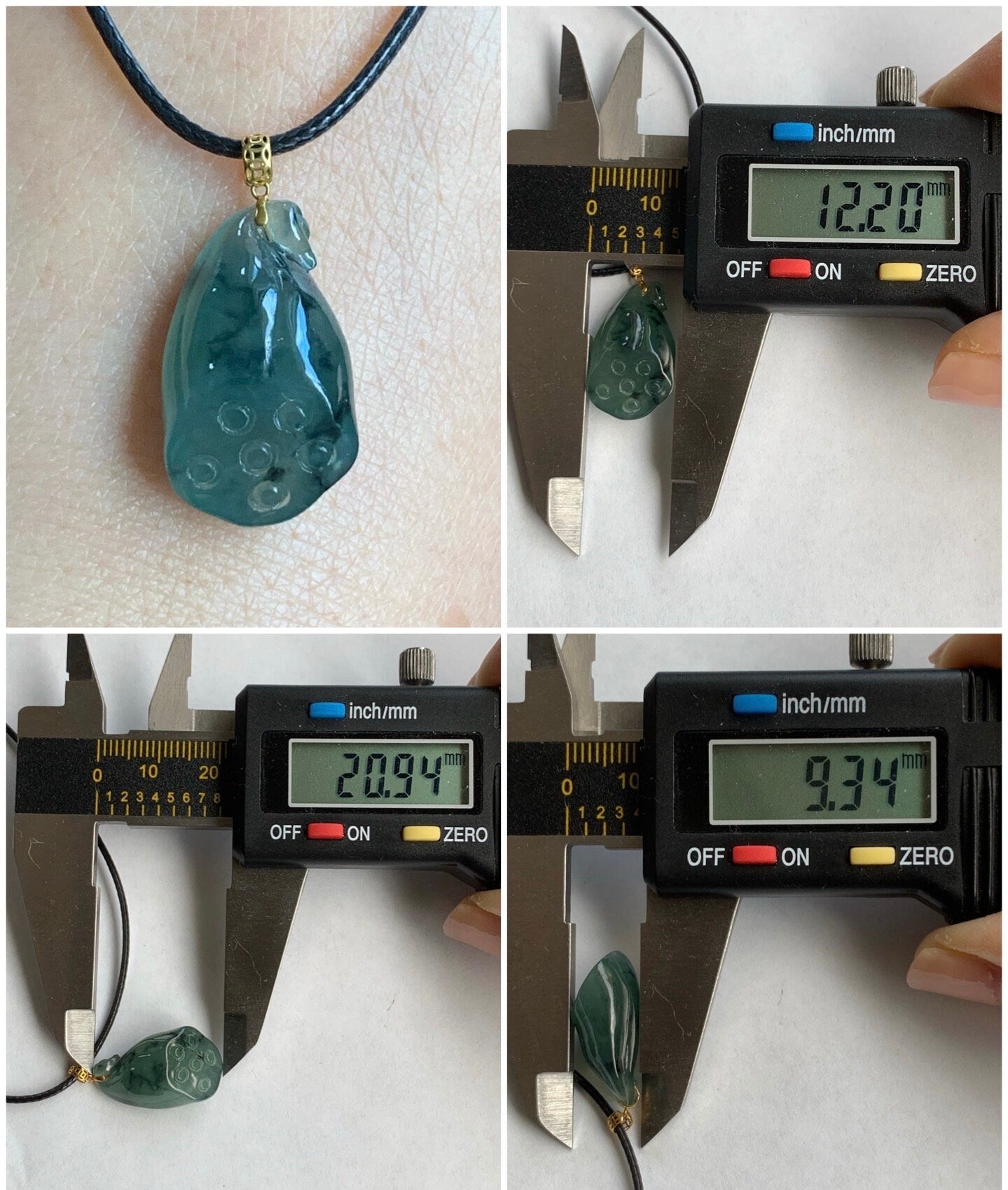 Natural Burmese Icy Translucent Gelatinous Green Jadeite w/ Dark Green Marbling Carved Lotus Pod Pendant 18K Yellow Gold 天然缅甸冰胶绿飘花翡翠莲蓬镶嵌吊坠