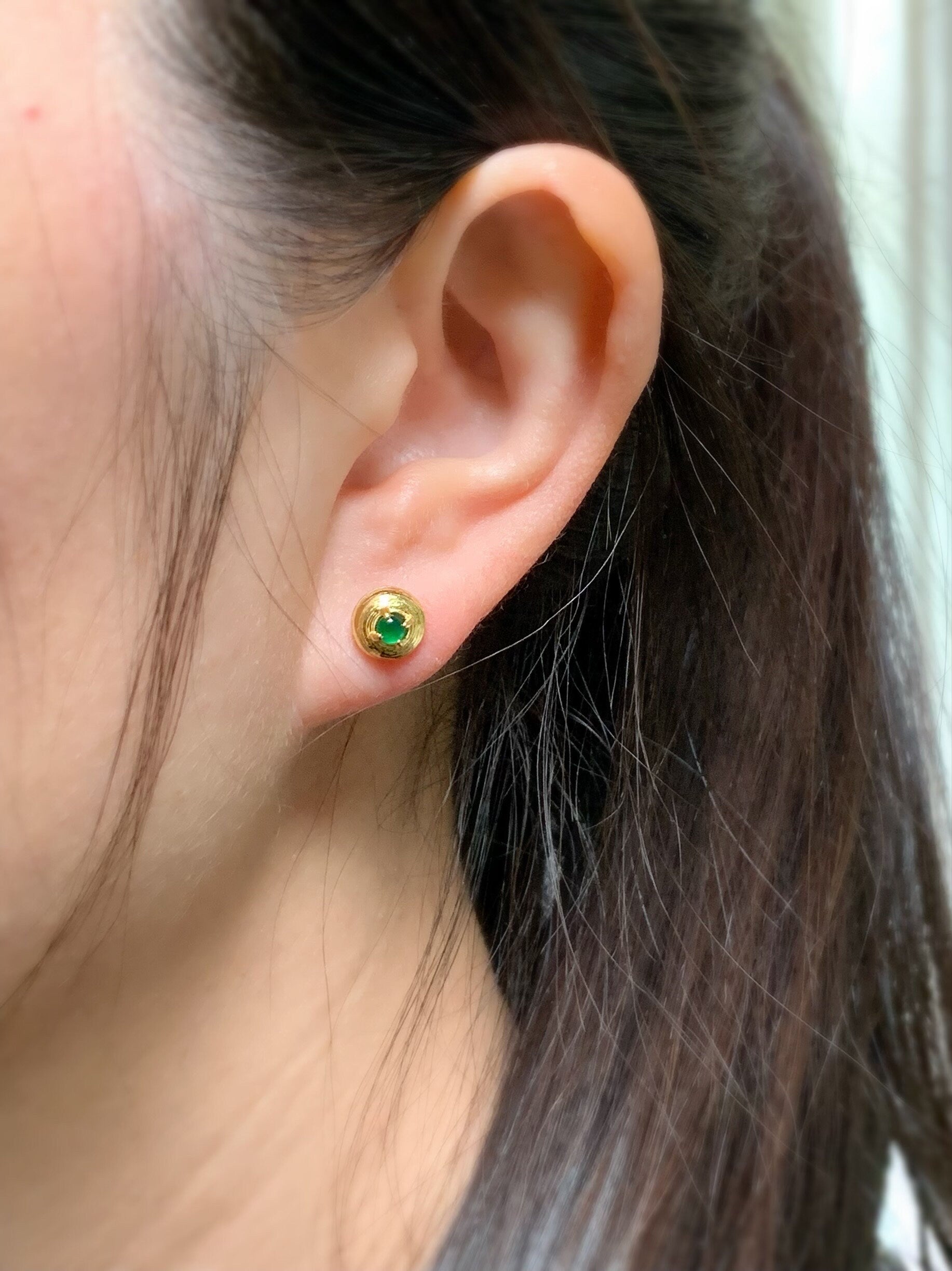 Guatemalan Natural Highly Translucent Icy Green Jadeite Stud Earrings S925 Sterling Silver 天然危地马拉高冰绿翡翠镶嵌耳钉