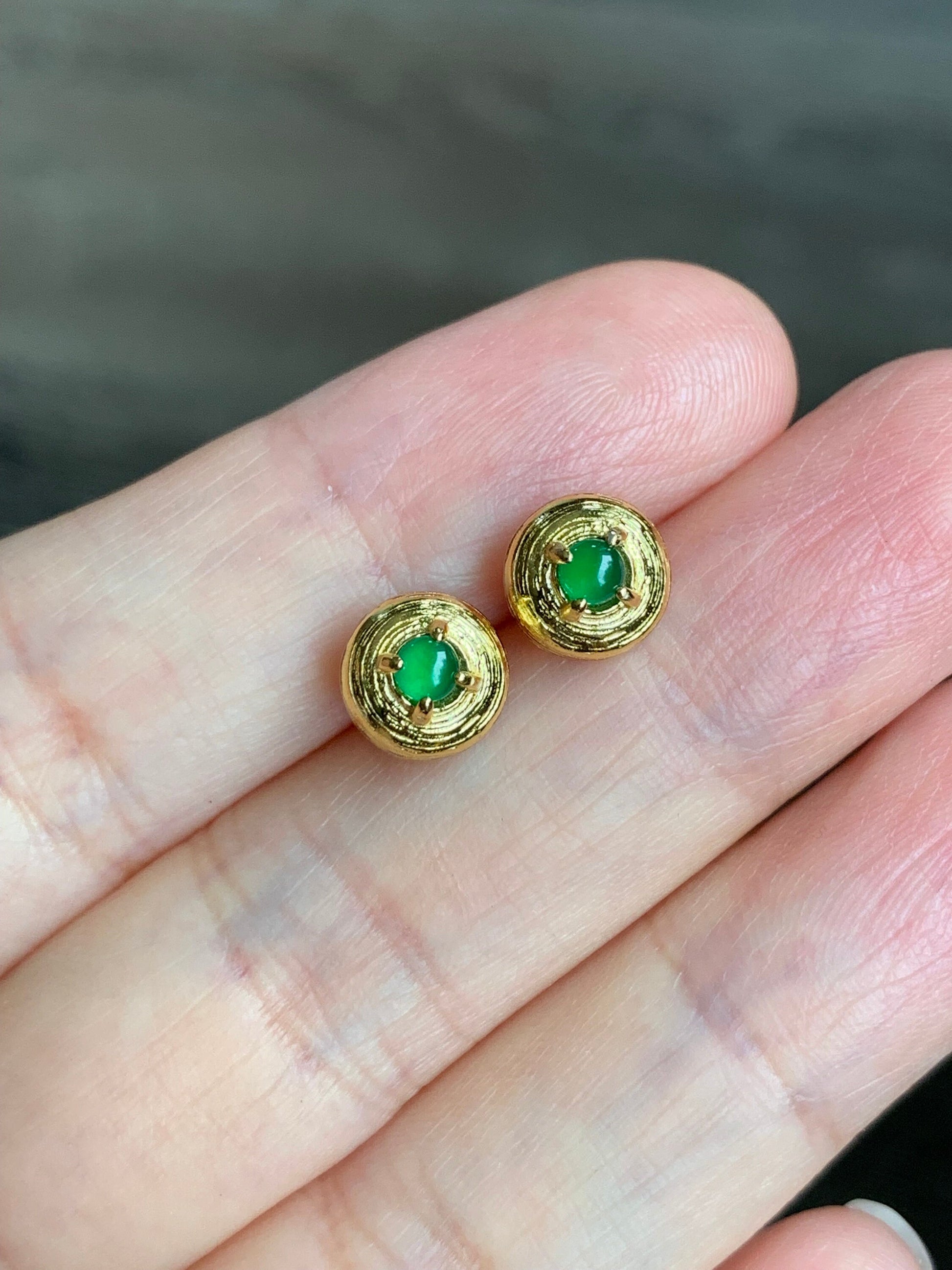 Guatemalan Natural Highly Translucent Icy Green Jadeite Stud Earrings S925 Sterling Silver 天然危地马拉高冰绿翡翠镶嵌耳钉