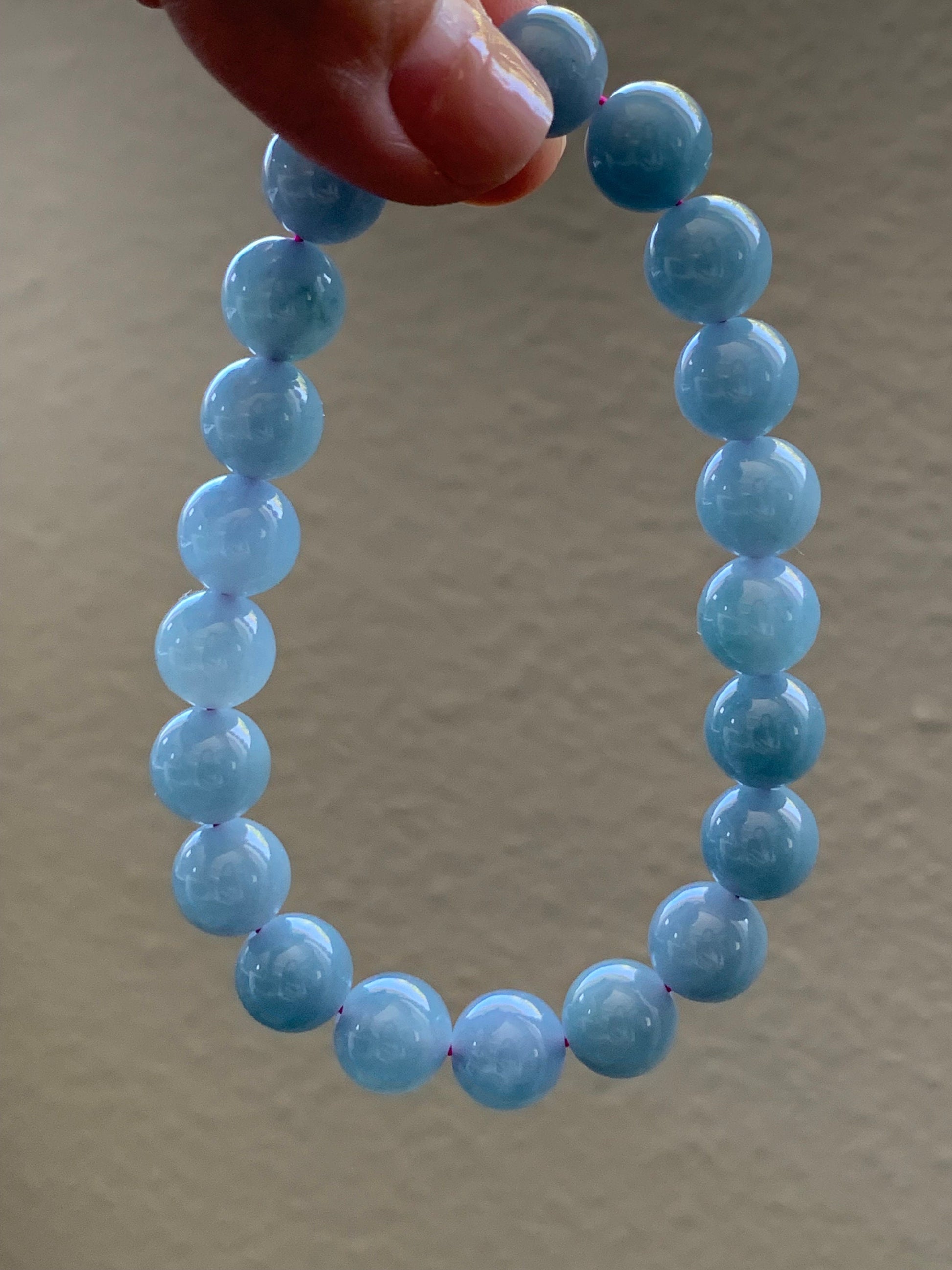 Natural Guatemalan Icy Translucent Purplish Blue Jadeite Beaded Bracelet Stretchy 9.6mm 7.25” 天然冰危蓝紫翡翠圆珠手串 LZD829