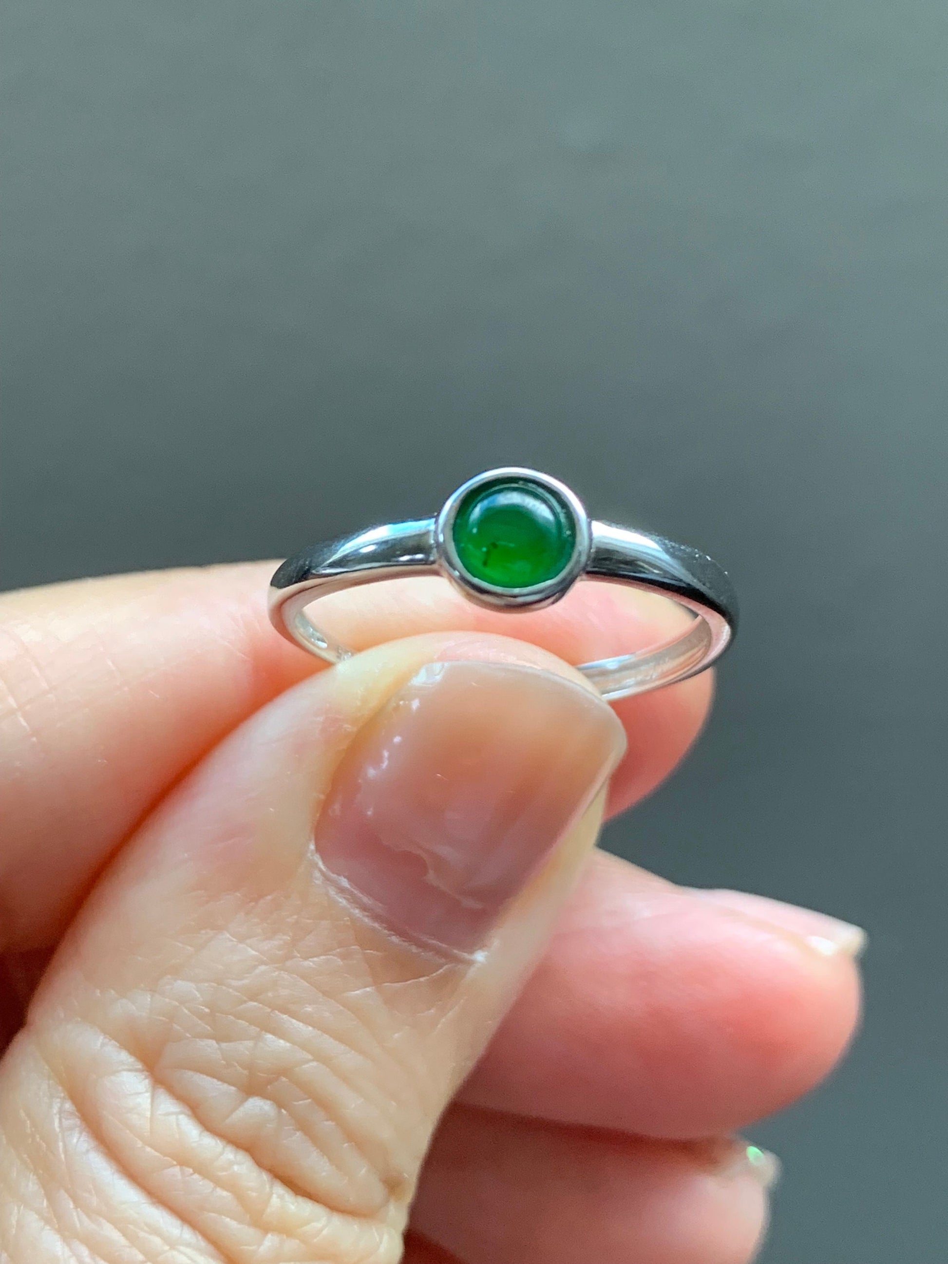Natural Guatemalan Icy Translucent Green Jadeite Solitaire Design Ring S925 Sterling Silver Size Adjustable 天然冰危绿翡翠银镶戒指 JDK50