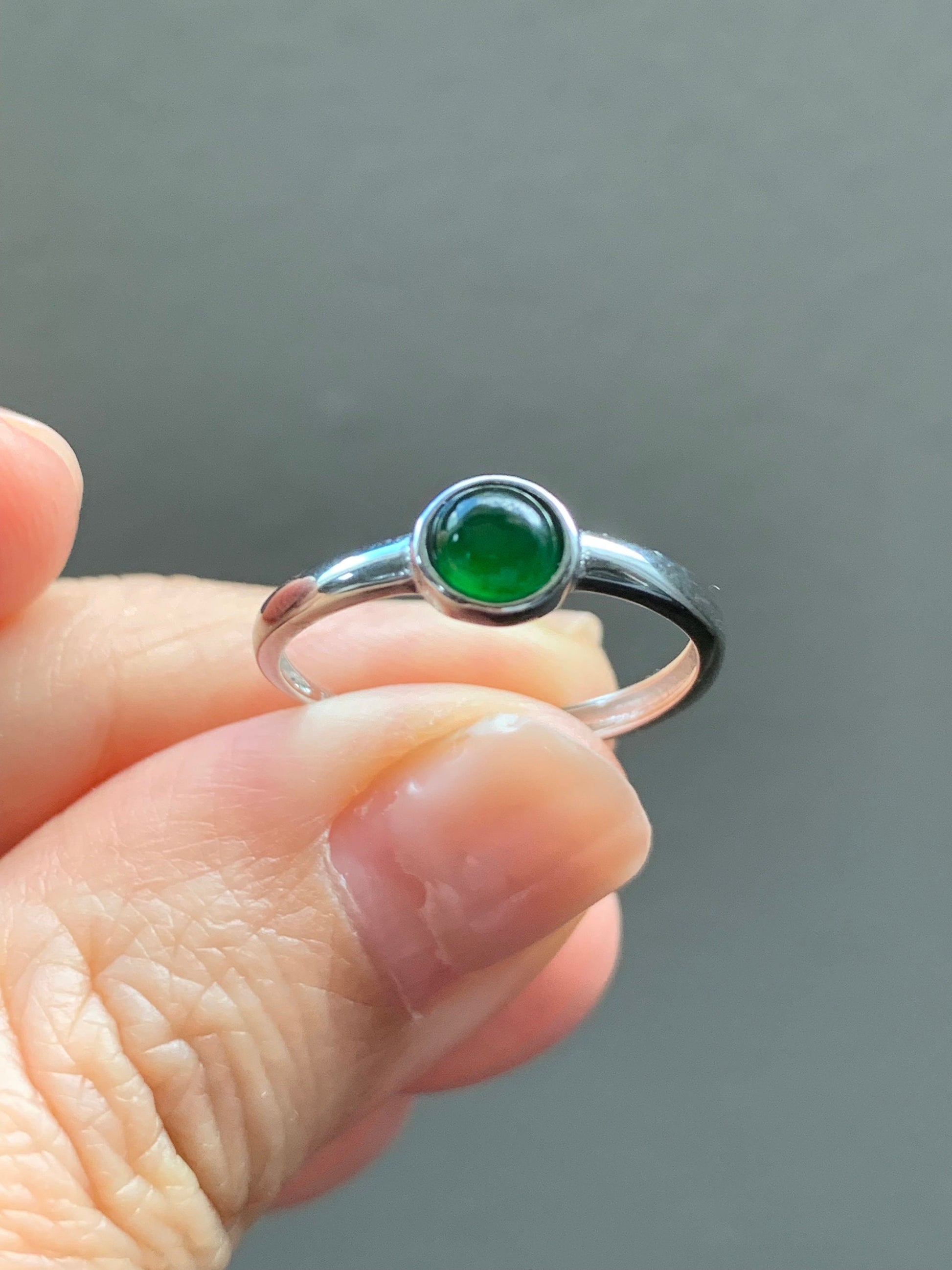Natural Guatemalan Icy Translucent Green Jadeite Solitaire Design Ring S925 Sterling Silver Size Adjustable 天然冰危绿翡翠银镶戒指 JDK50