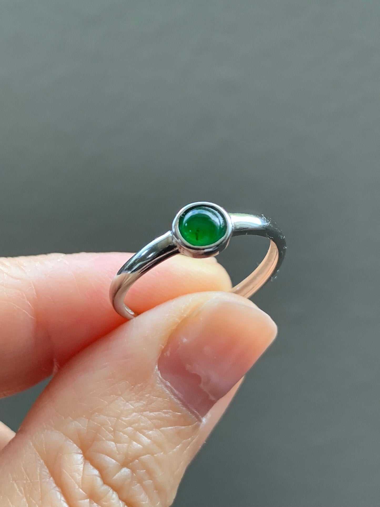Natural Guatemalan Icy Translucent Green Jadeite Solitaire Design Ring S925 Sterling Silver Size Adjustable 天然冰危绿翡翠银镶戒指 JDK50