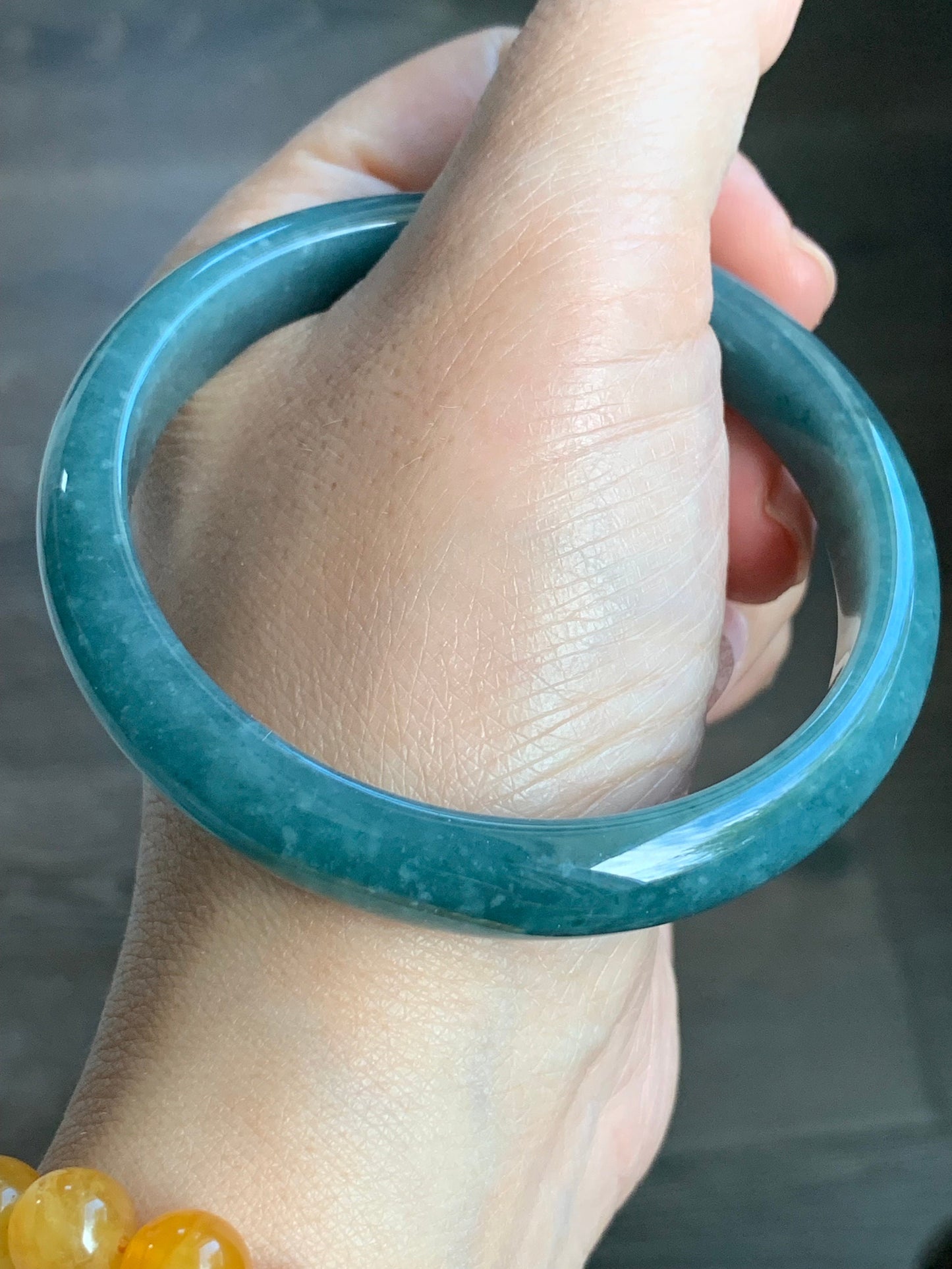 Certified Natural Guatemalan Icy Dark Dusty Blue Jadeite Snowflake Marbling Bangle Bracelet 58.2mm 10.5x6.8mm 40 grams 天然冰危蓝雪花绵翡翠正圈手镯 1628